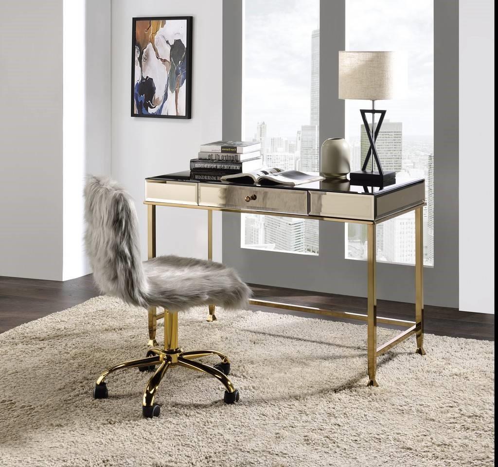 

    
Contemporary Mirrored & Champagne Writing Desk + Chair by Acme 92977-2pcs Canine
