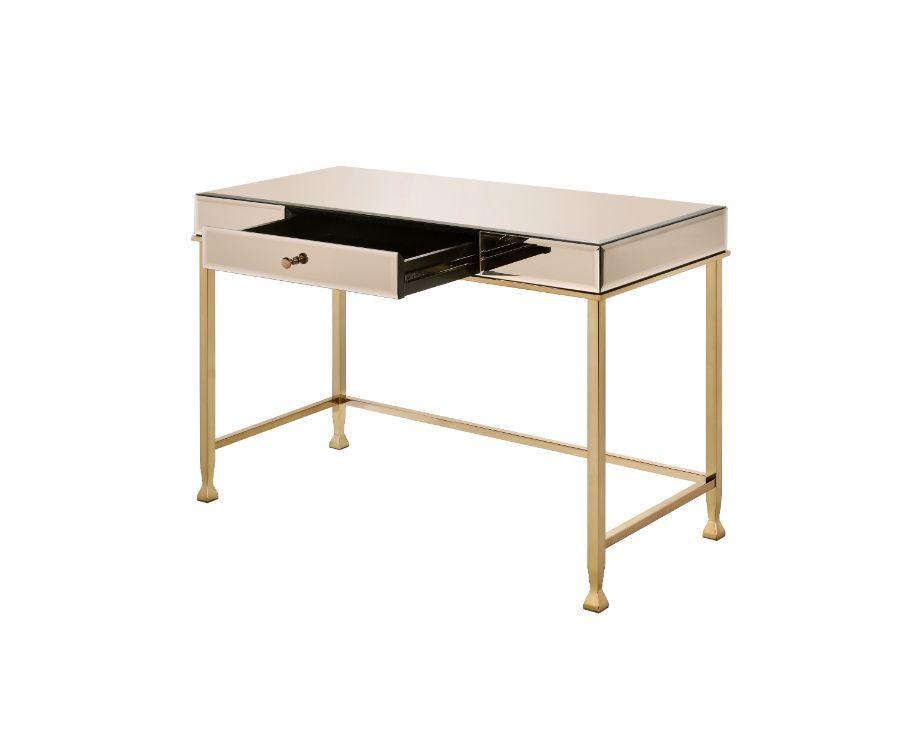

    
Contemporary Smoky Mirrored & Champagne Finish Writing Desk by Acme 92977 Canine

