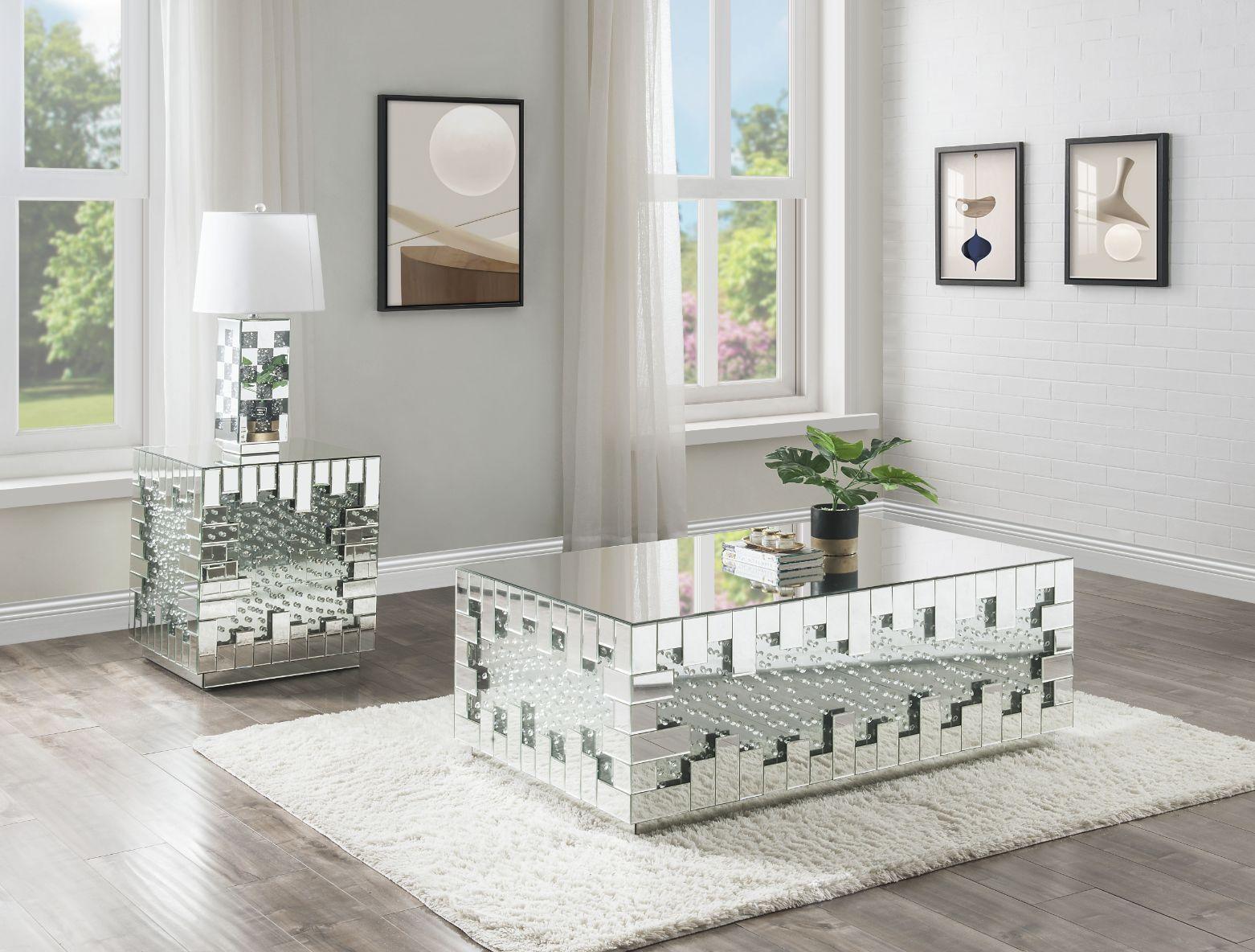 

    
Contemporary Mirrored Coffee Table + 2 End Tables by Acme Nysa 88045-3pcs
