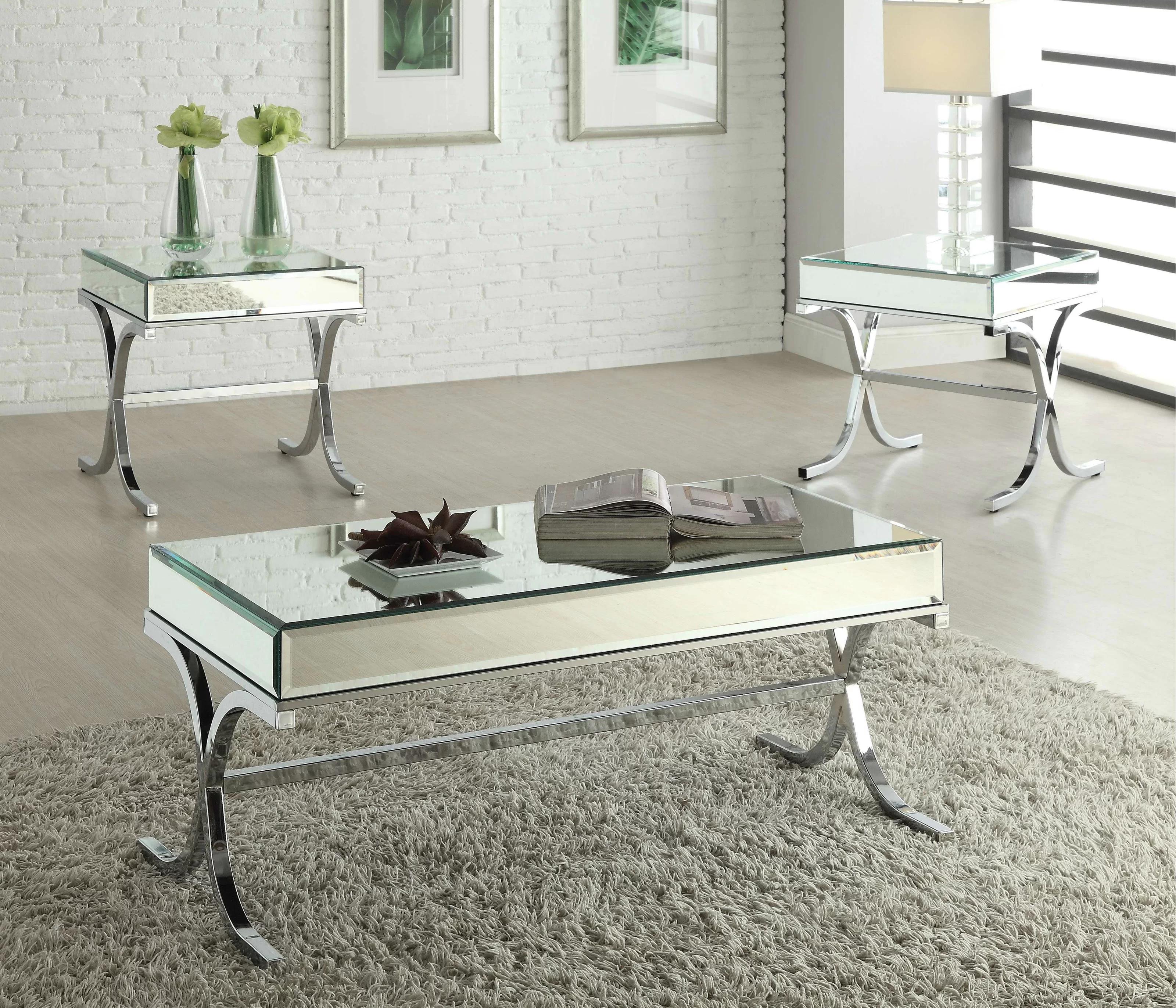 Contemporary Coffee Table and 2 End Tables Yuri 81195-3pcs in Mirrored 
