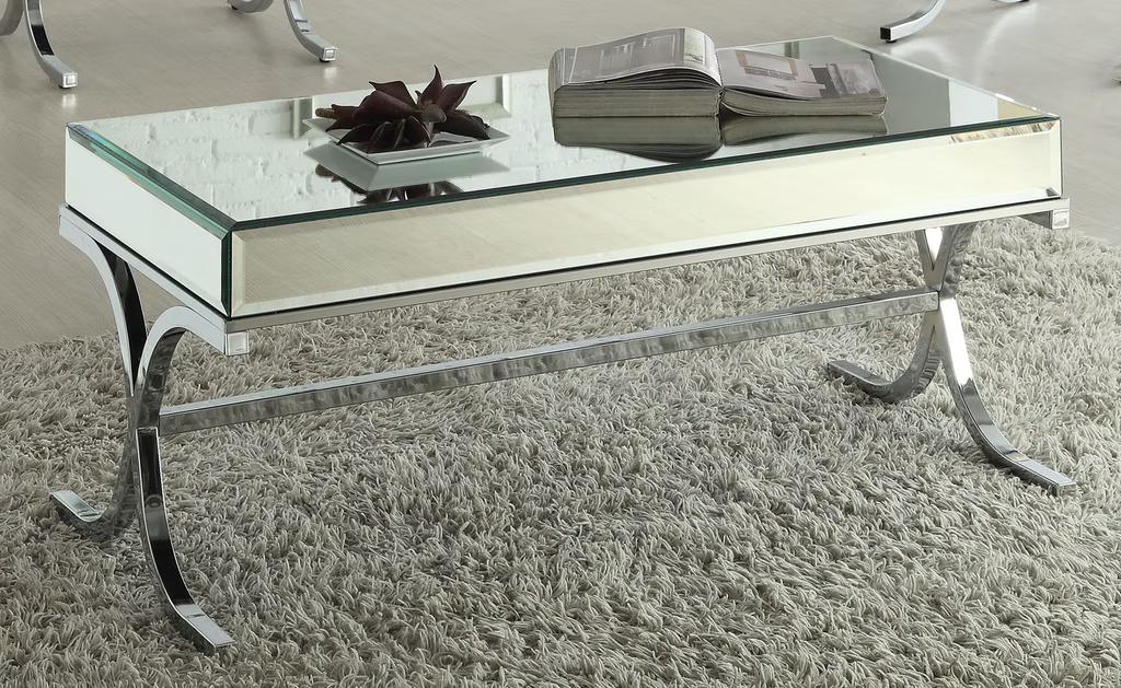 

    
Contemporary Mirrored Top & Chrome Coffee Table by Acme Yuri 81195
