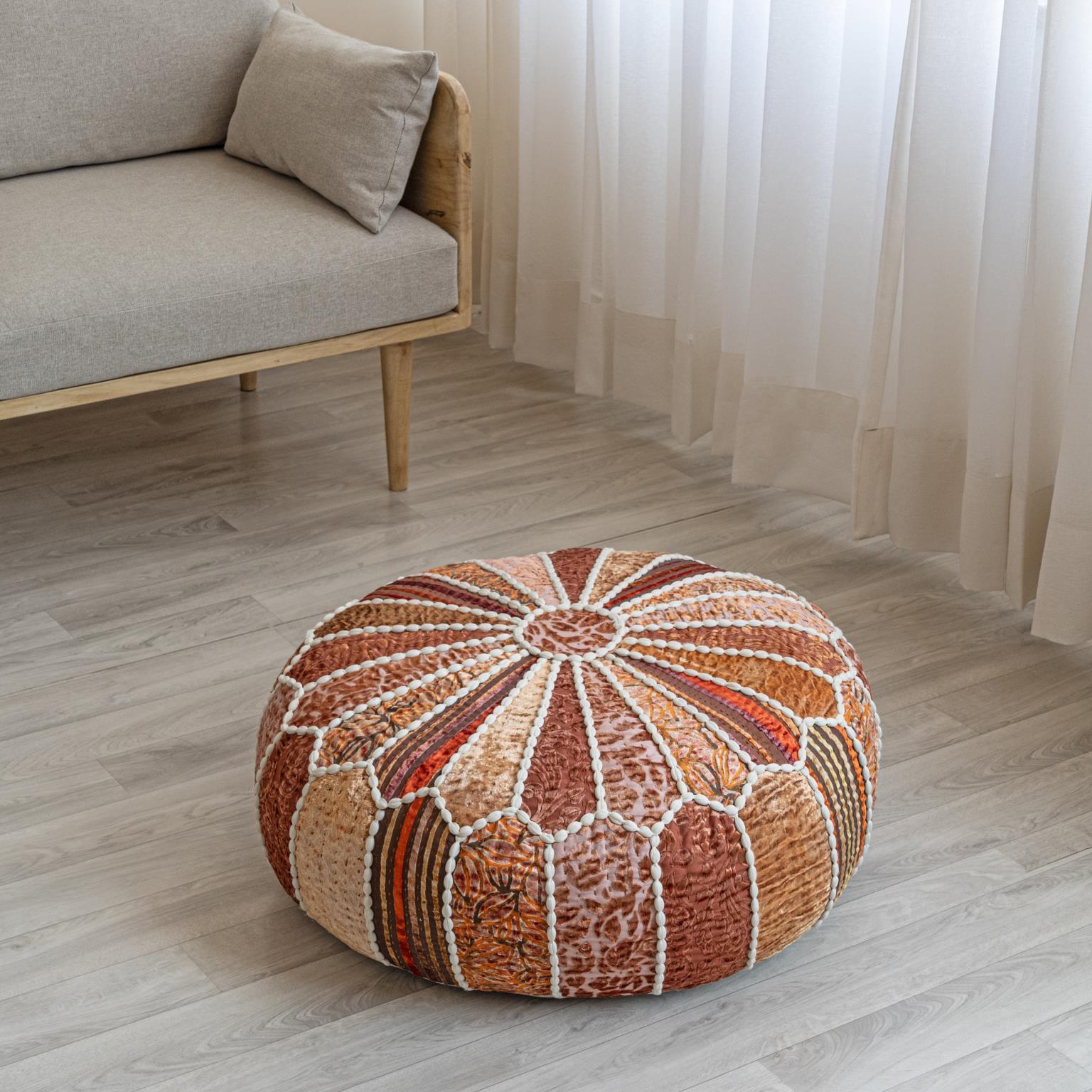 Contemporary Ottoman 1124 Round Pouf 718852653021 718852653021 in Red Fabric