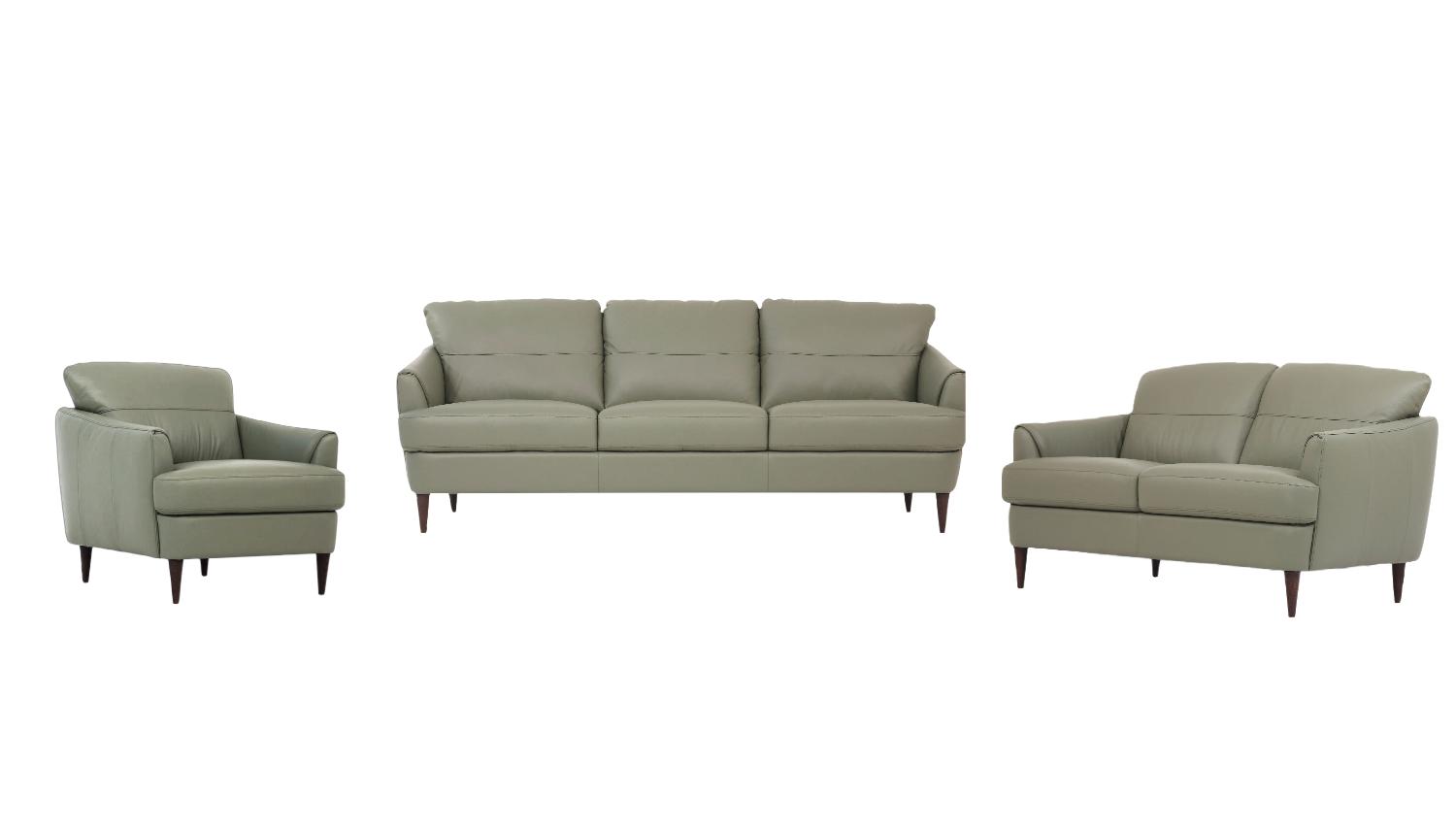 Contemporary Sofa Loveseat and Chair Set Helena 54570-3pcs in Moss Leather