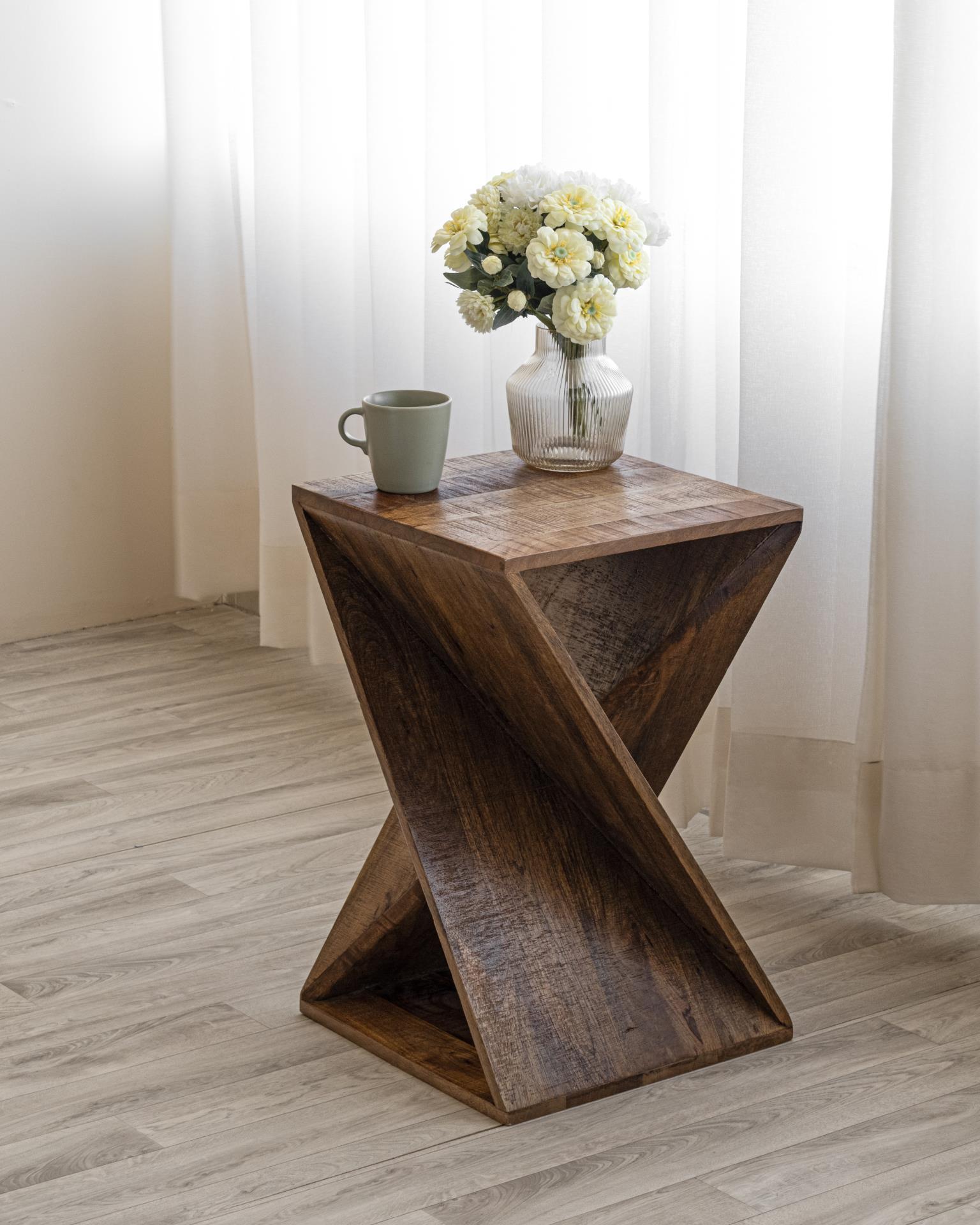 

    
Contemporary Natural Mango Wood Twisted End Table Albany Living TW-001
