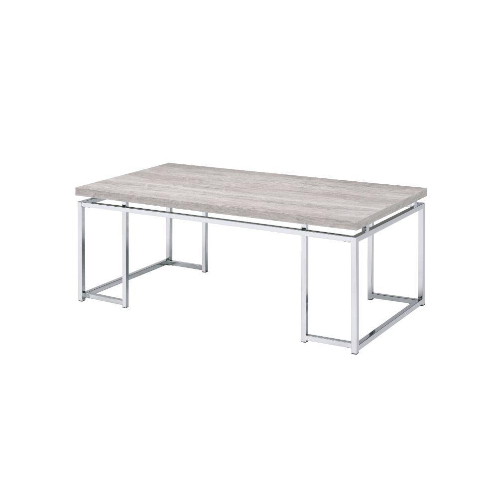 

    
Contemporary Natural Oak & Chrome Coffee Table + 2 End Tables by Acme Chafik 85370-3pcs
