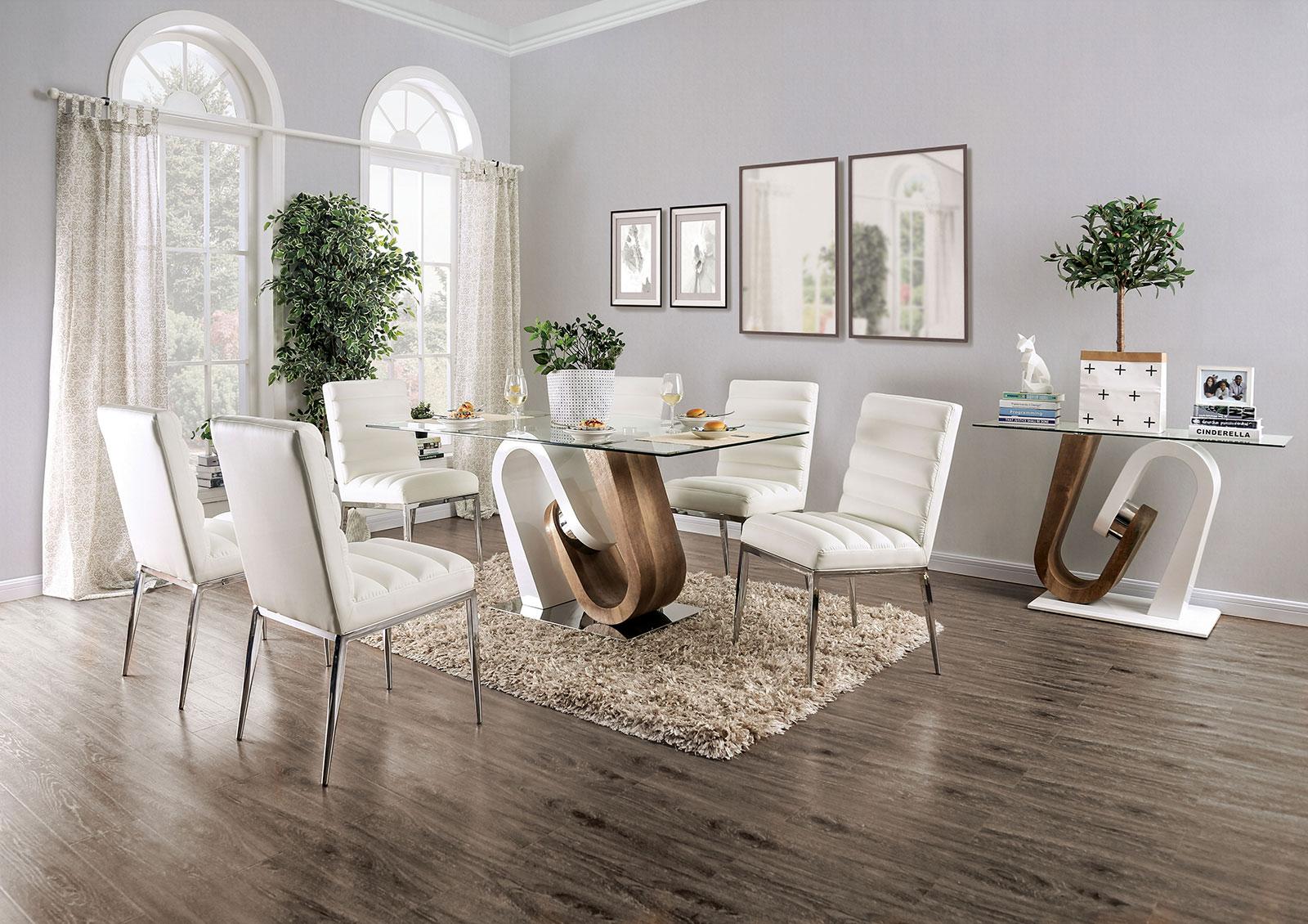 Contemporary Dining Table Set FOA3748T-Set-5 Cilegon FOA3748T-5PC in White Leatherette