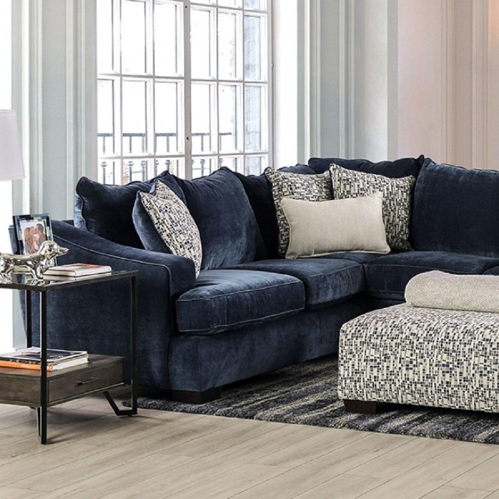 

    
Contemporary Navy Chenille Sectional Sofa and Ottoman Furniture of America Darlington
