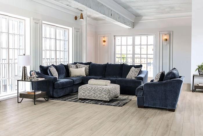Contemporary Sectional Sofa and Ottoman SM5412-2PC Darlington SM5412-2PC in Navy Chenille