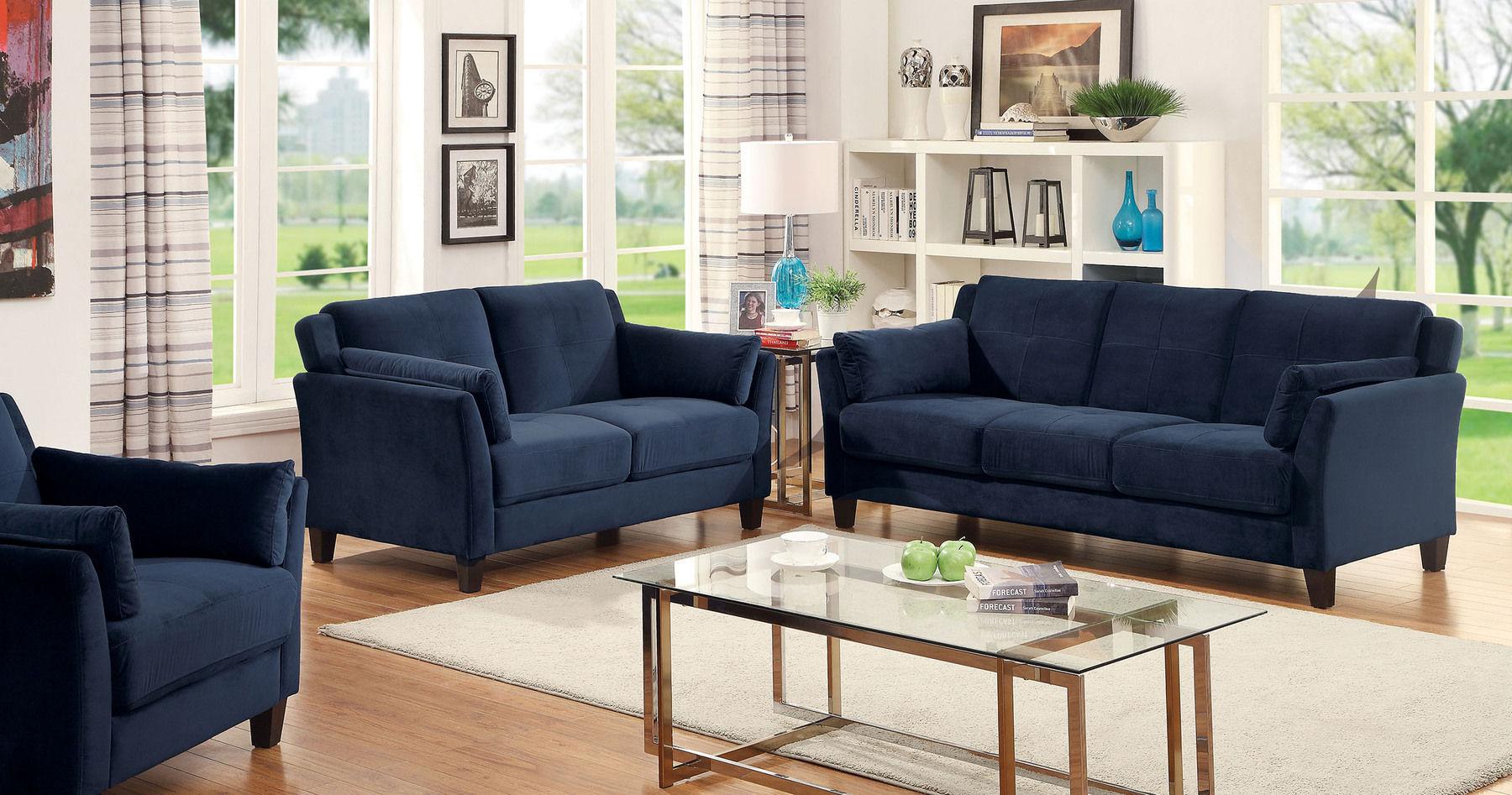 Contemporary Sofa Loveseat and Chair Set CM6716NV-3PC Ysabel CM6716NV-3PC in Navy 