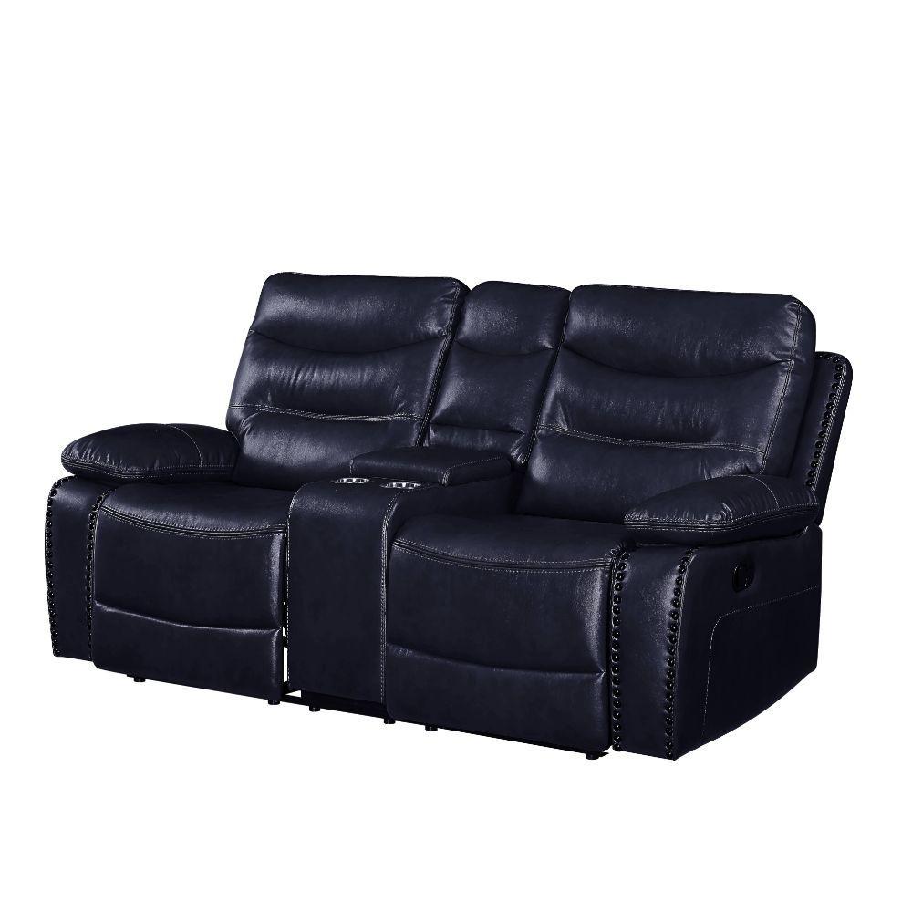 

    
Contemporary Navy Leather Motion Loveseat w/ Console by Acme Aashi 55371
