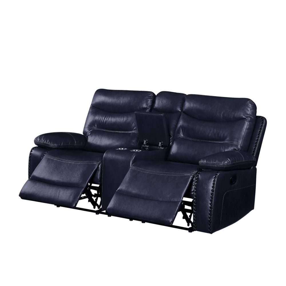 

    
Contemporary Navy Leather Motion Loveseat w/ Console by Acme Aashi 55371
