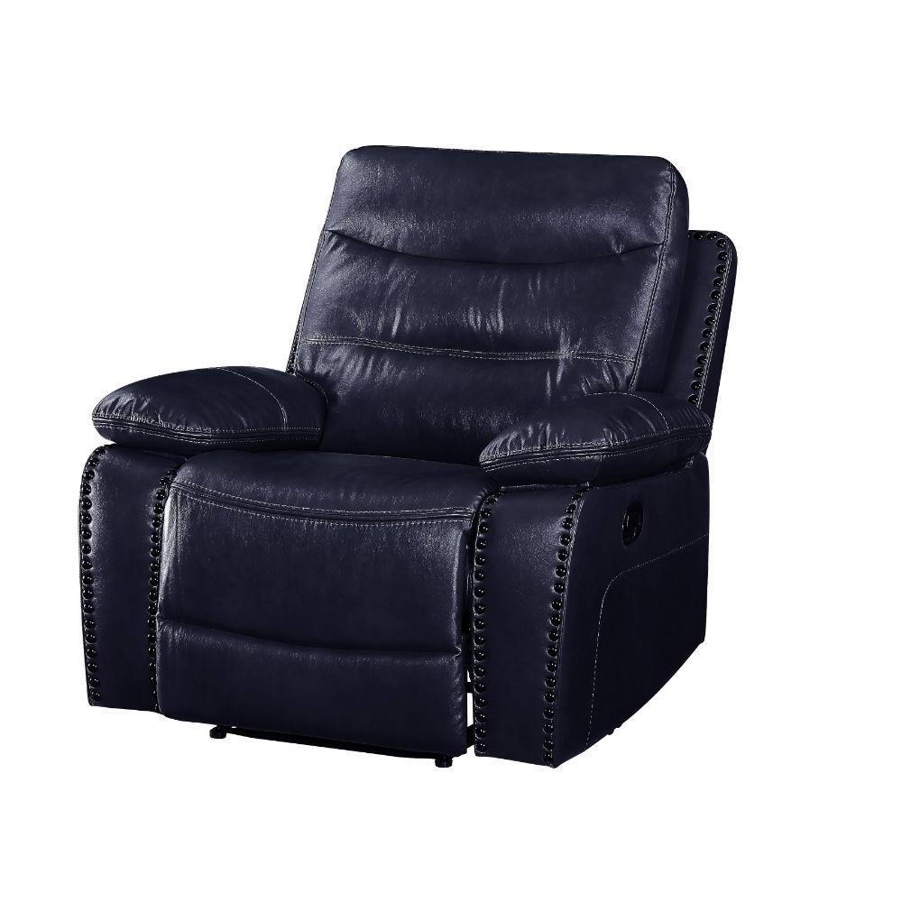 

    
Contemporary Navy Leather Motion Recliner w/ Console by Acme Aashi 55372
