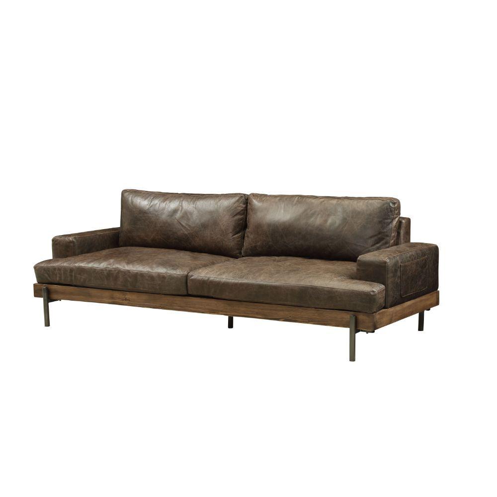 

    
Contemporary Oak & Chocolate  Leather Sofa by Acme Silchester 52475
