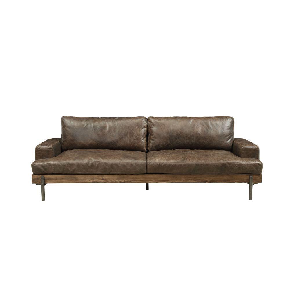 

    
Contemporary Oak & Chocolate  Leather Sofa by Acme Silchester 52475
