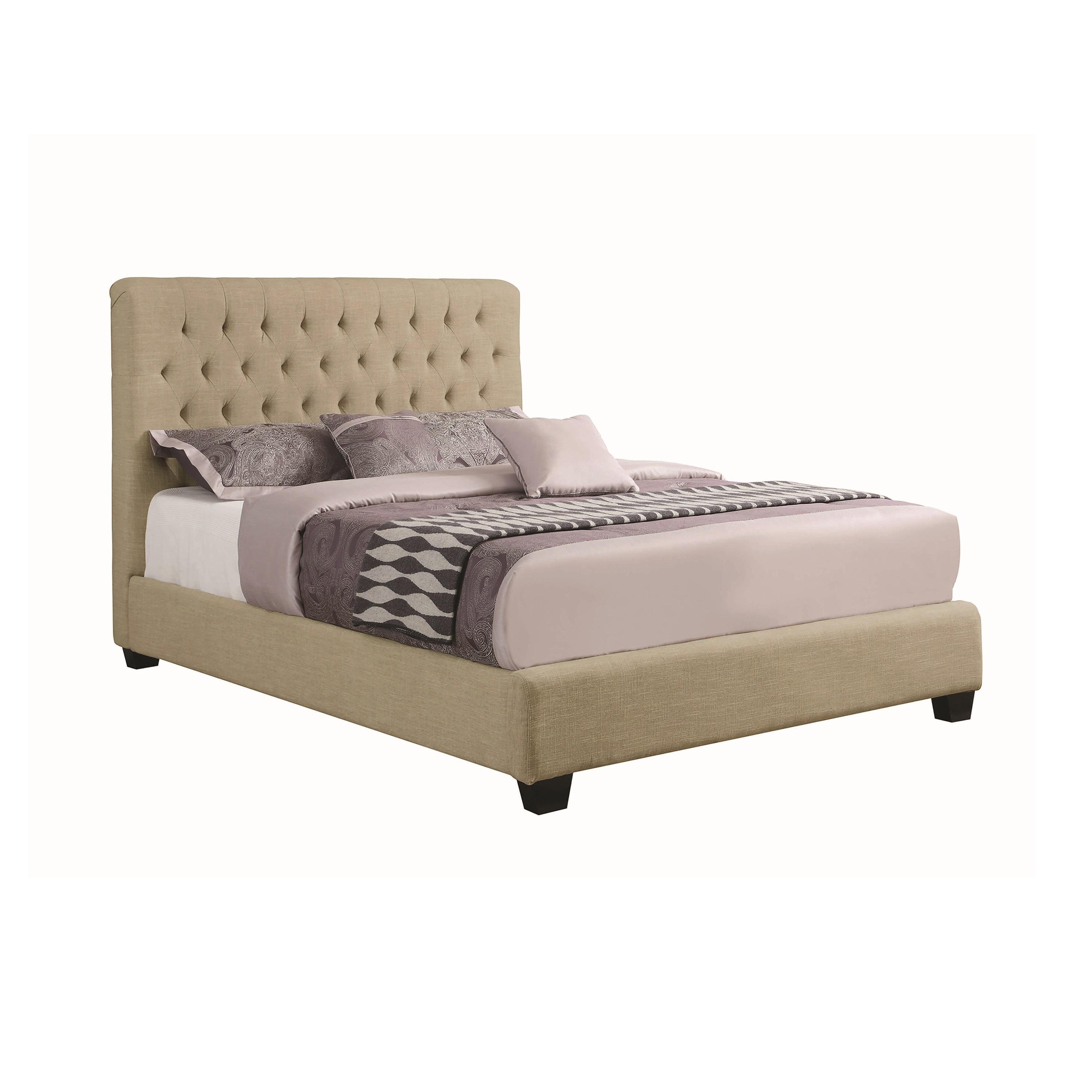 

    
Contemporary Oatmeal Fabric Upholstery Queen Bed Coaster 300007Q Chloe
