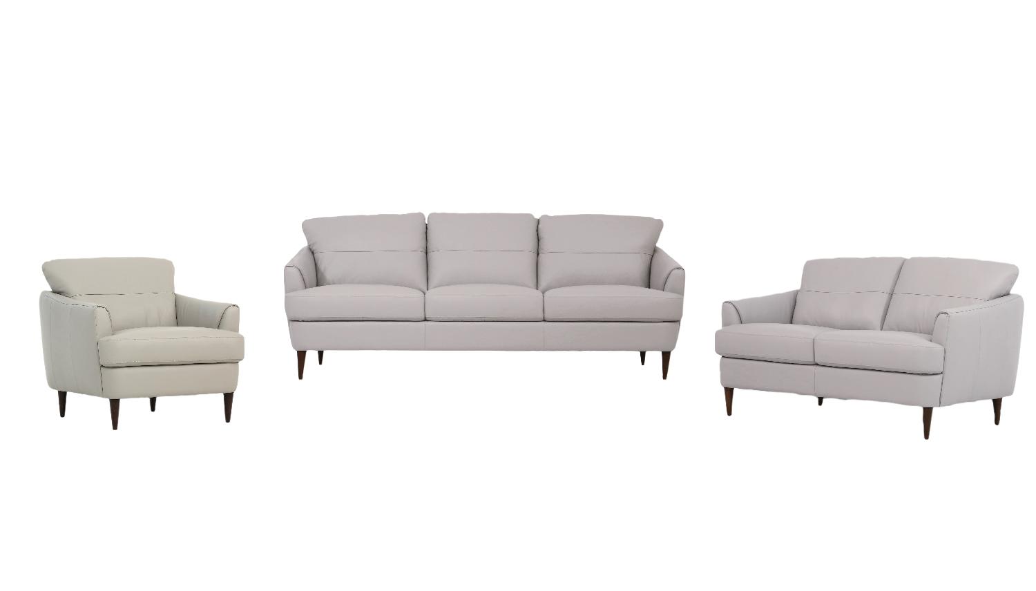 

    
Contemporary Pearl Gray Leather Sofa + Loveseat + Chair by Acme Helena 54575-3pcs
