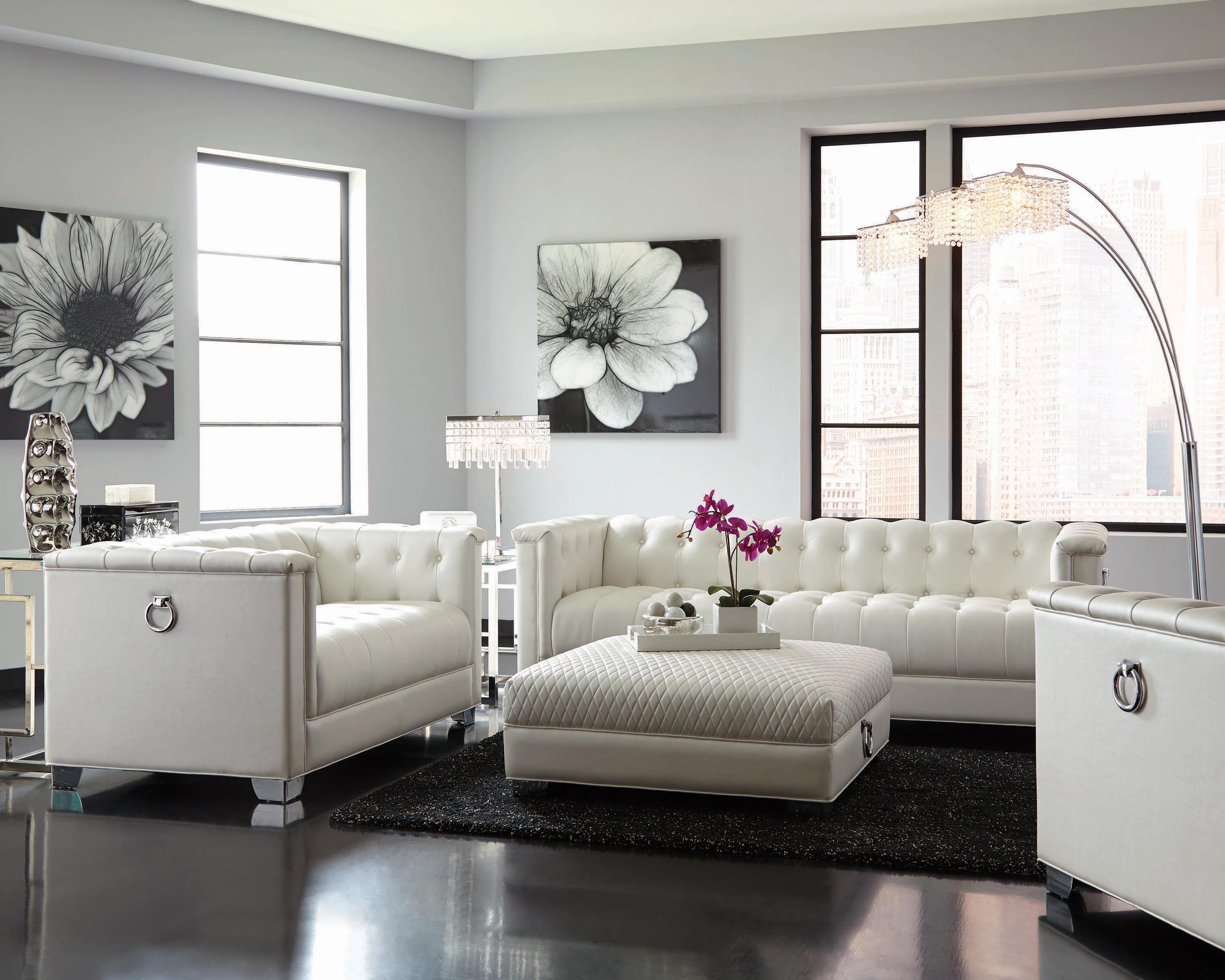 

    
Contemporary Pearl White Leatherette Living Room Set 2pcs Coaster 505391-S2 Chaviano
