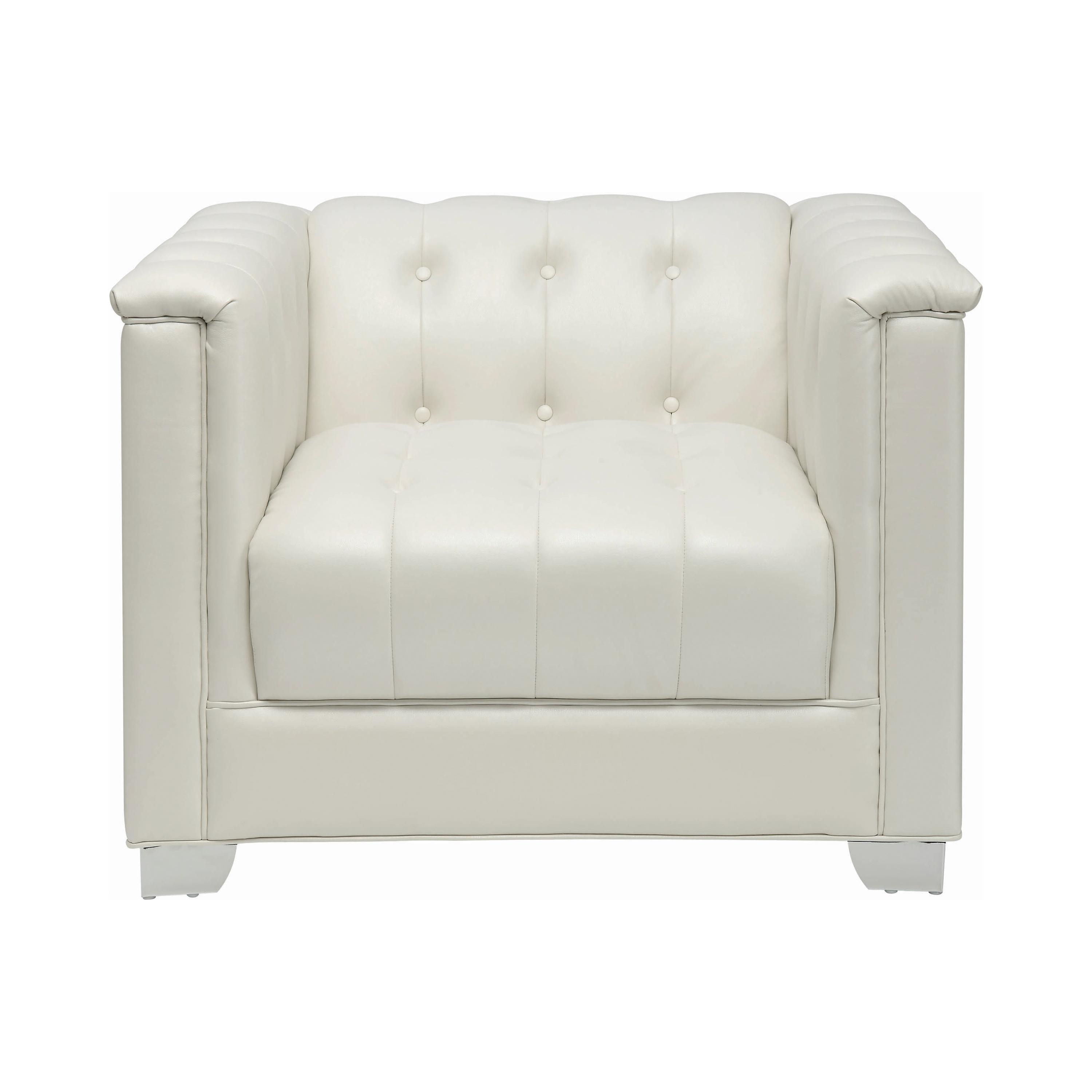 

    
Contemporary Pearl White Padded Leatherette Arm Chair Coaster 505393 Chaviano
