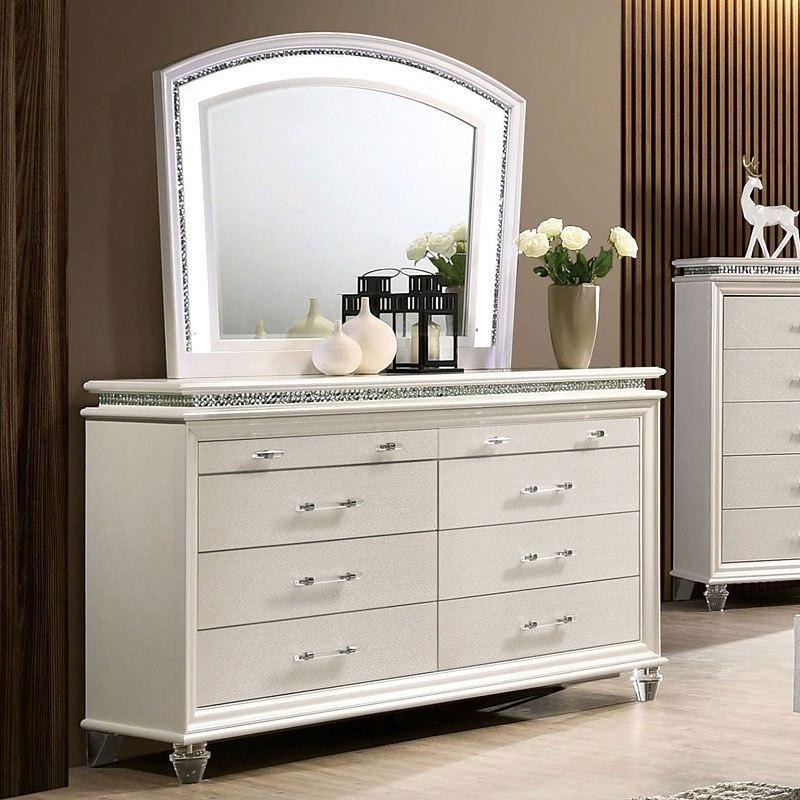 Contemporary Dresser w/Mirror CM7899D*M-2PC Maddie CM7899D*M-2PC in Pearl White 