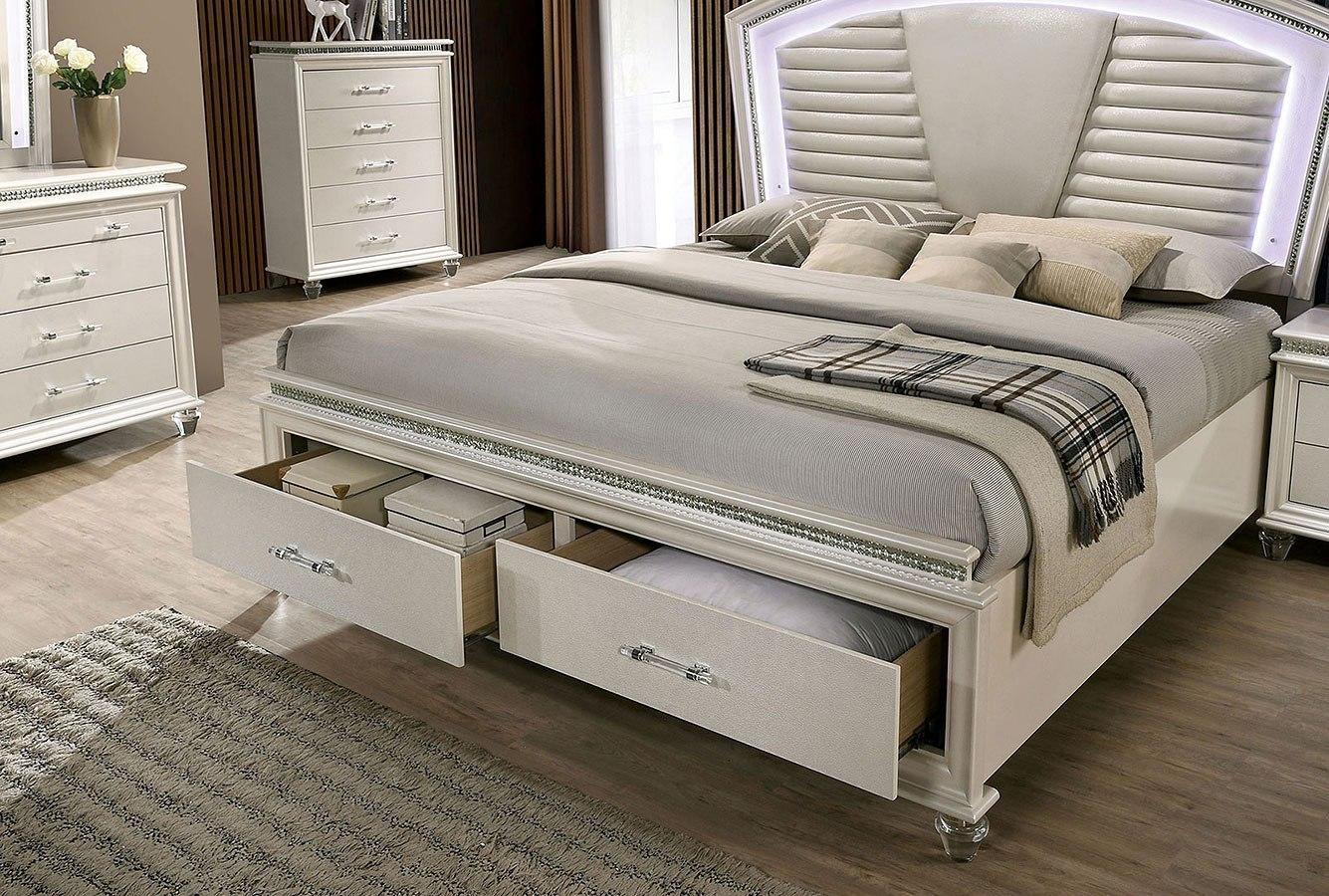 

    
Furniture of America CM7899 Maddie Storage Bed Pearl White CM7899-EK
