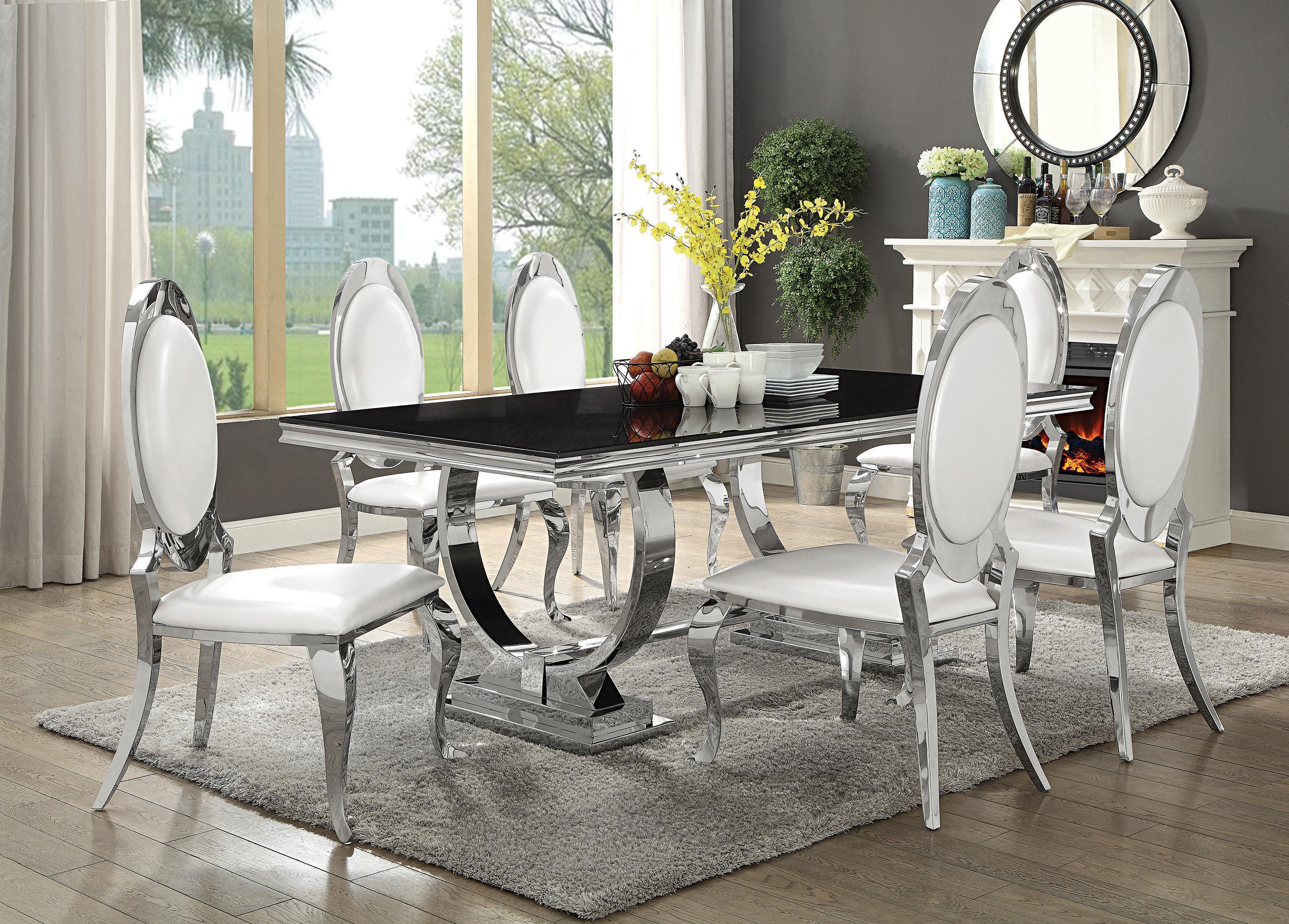 Contemporary Dining Room Set 107871-S5 Antoine 107871-S5 in Chrome Leatherette