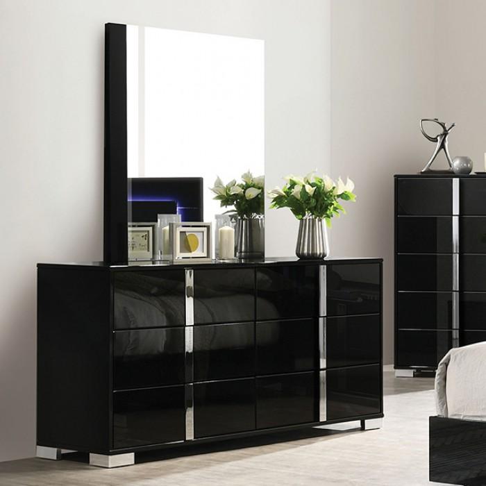 

    
Contemporary Piano Black Engineered Wood Dresser With Mirror Set 2PCS Furniture of America Sinistra FM7211BK-D-2PCS
