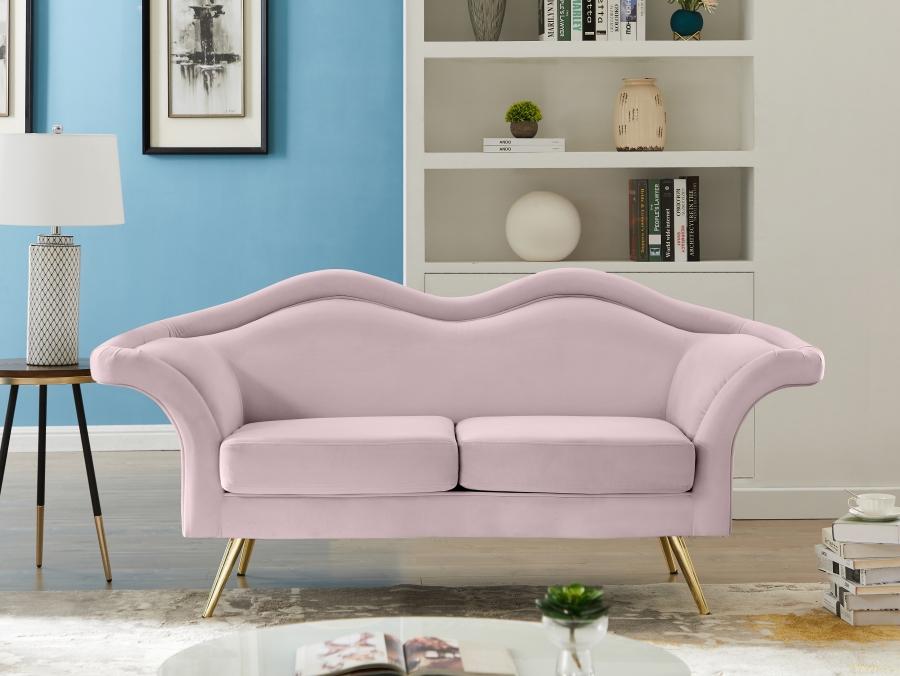 

    
Contemporary Pink Engineered Wood Loveseat Meridian Furniture Lips 607Pink-L
