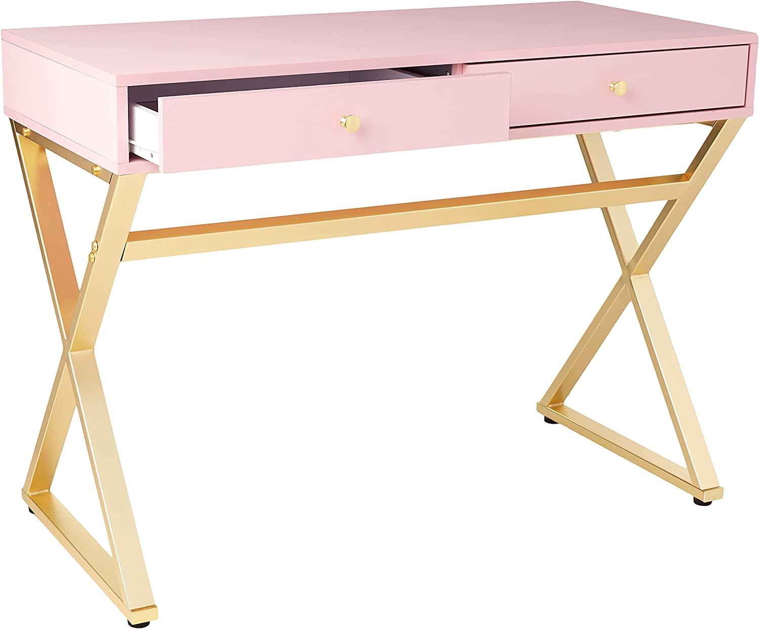 

    
Contemporary Pink & Gold Writing Desk WITHOUT USB Acme 92612 Coleen
