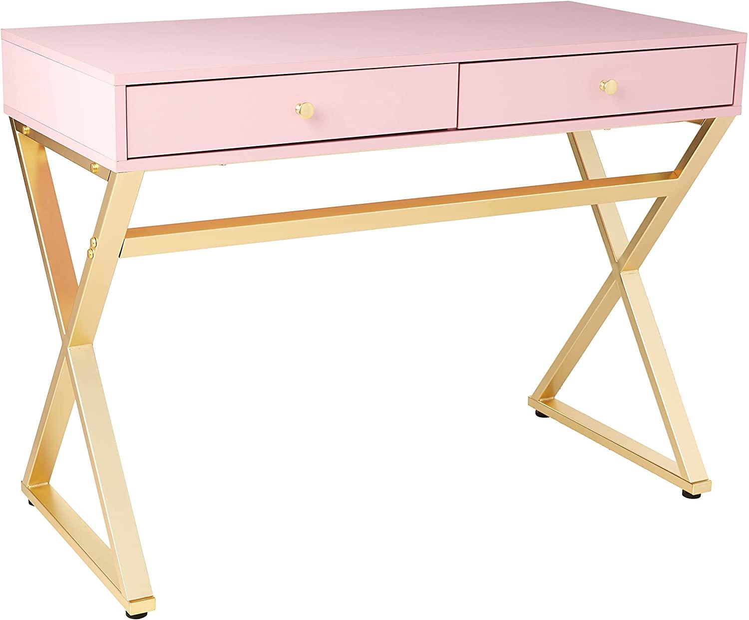 

    
Contemporary Pink & Gold Writing Desk WITH USB + End Table Acme 93062-2pcs Coleen
