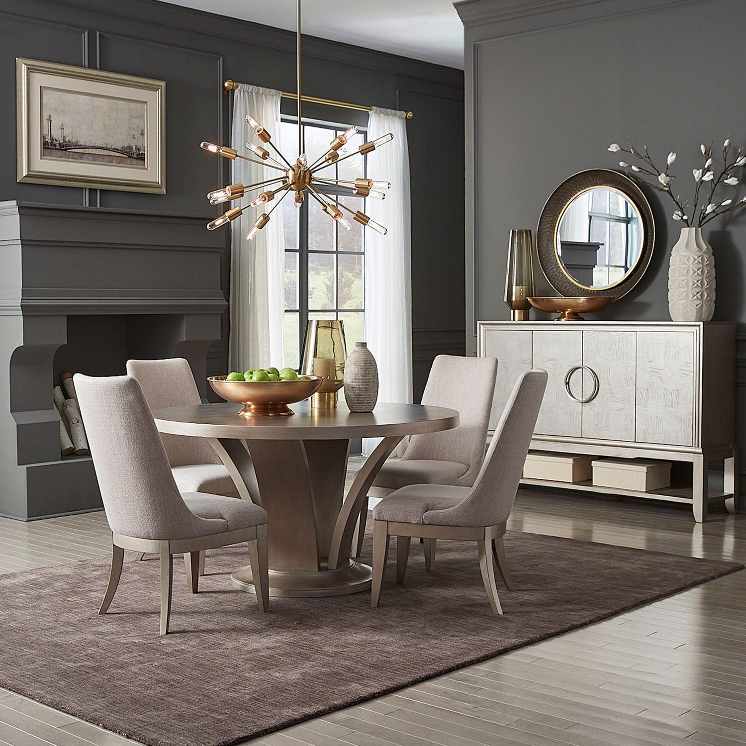 

    
Platinum Ash Burl Veneer Round Dining Room Set 5Pcs Liberty Furniture Montage
