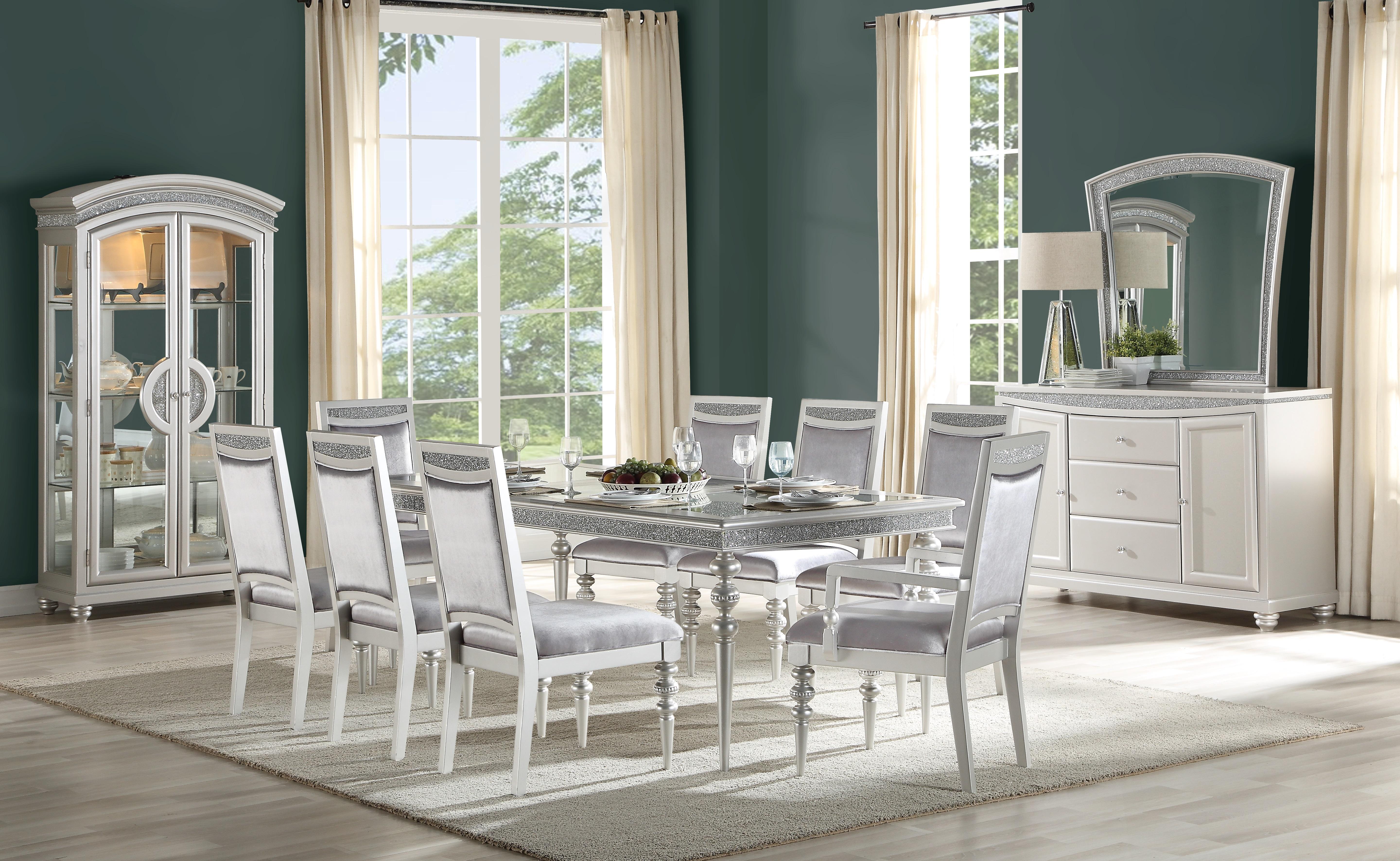 Contemporary Dining Table Set Maverick 61800 61800-Set-7 in Platinum Glass