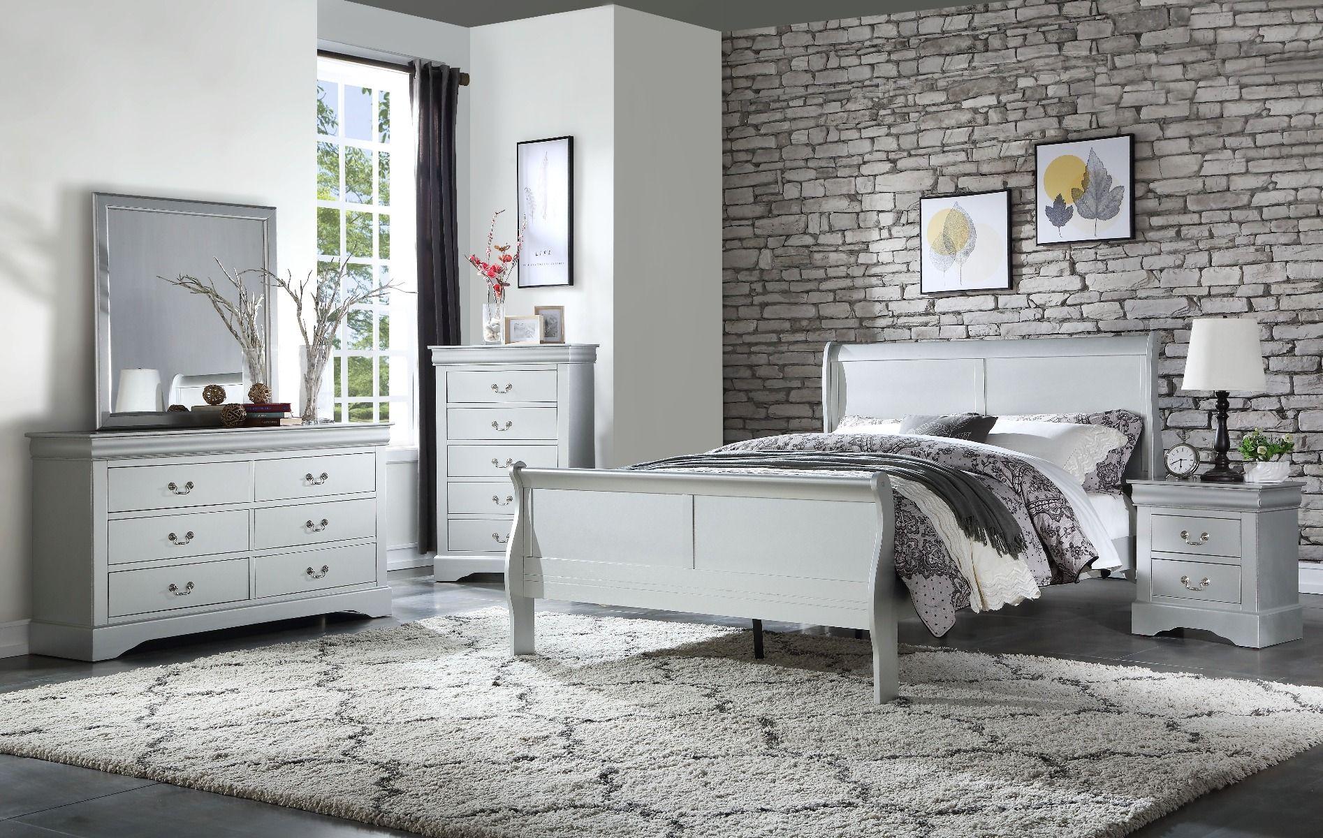 Contemporary, Rustic Bedroom Set Louis Philippe 26745F-3pcs in Platinum 