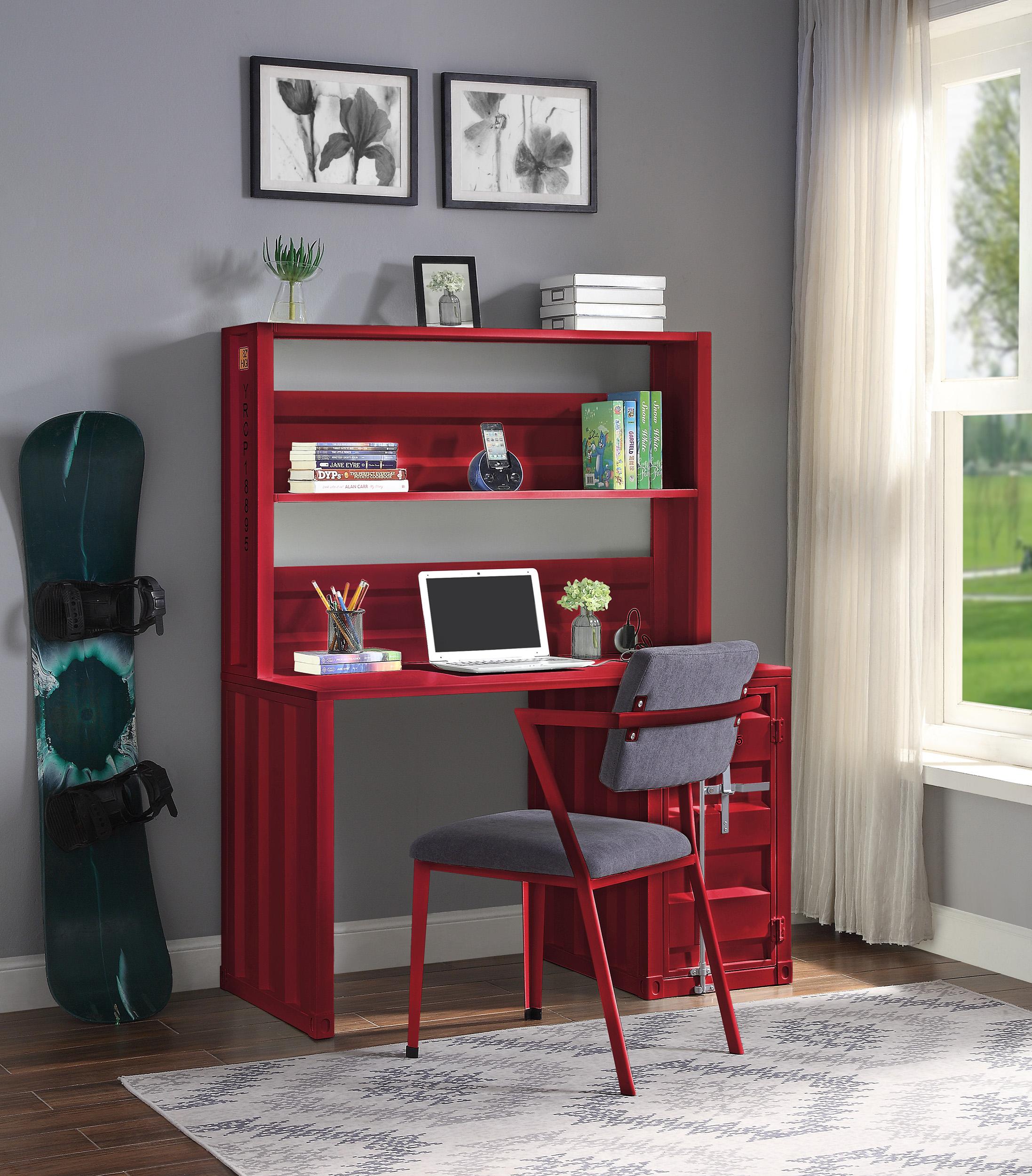 Contemporary, Modern Desk with Chair Cargo 37917-2pcs in Red Fabric
