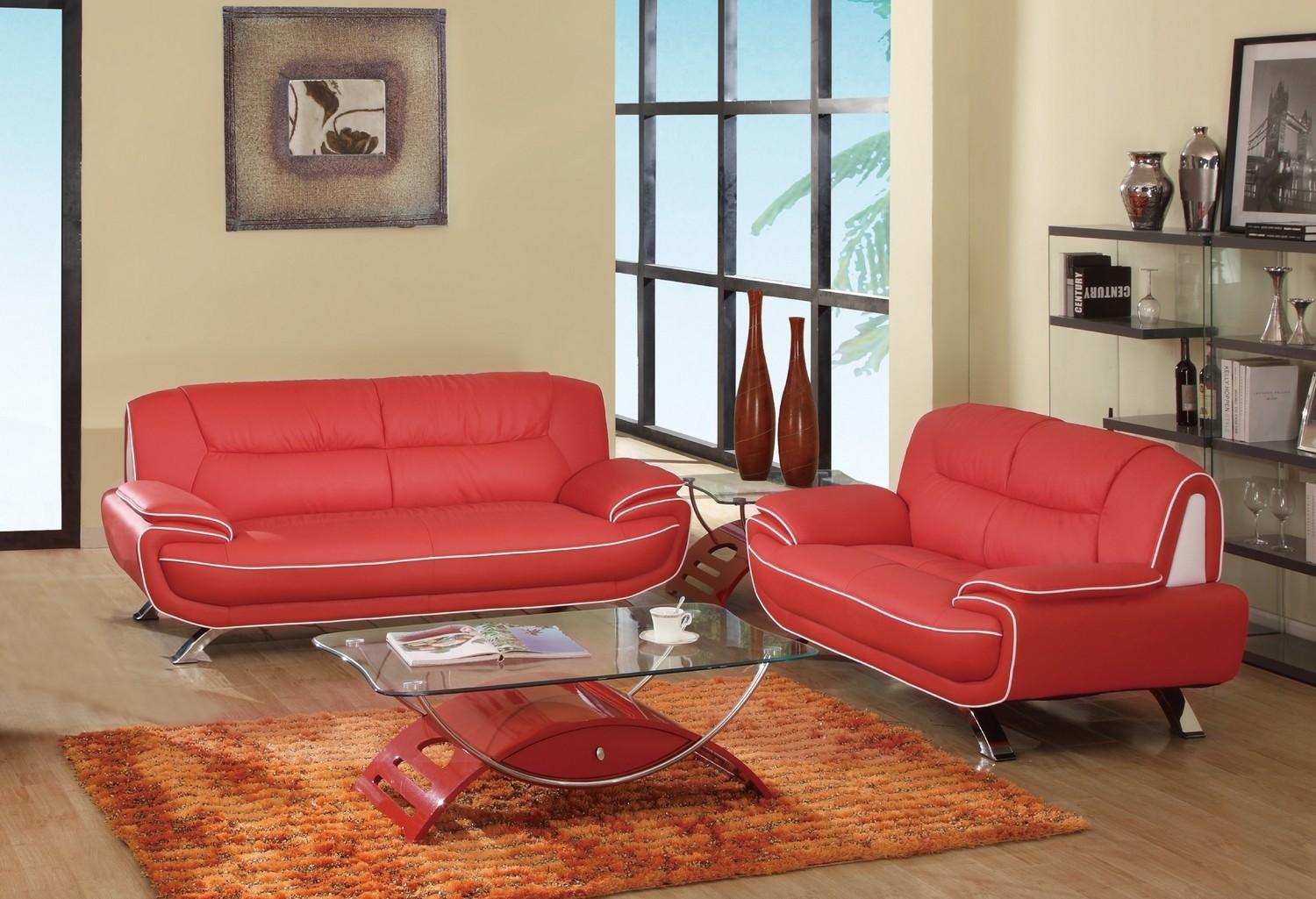

    
Contemporary Red Premium Leather Match  Sofa Set 2Pcs Global United 405
