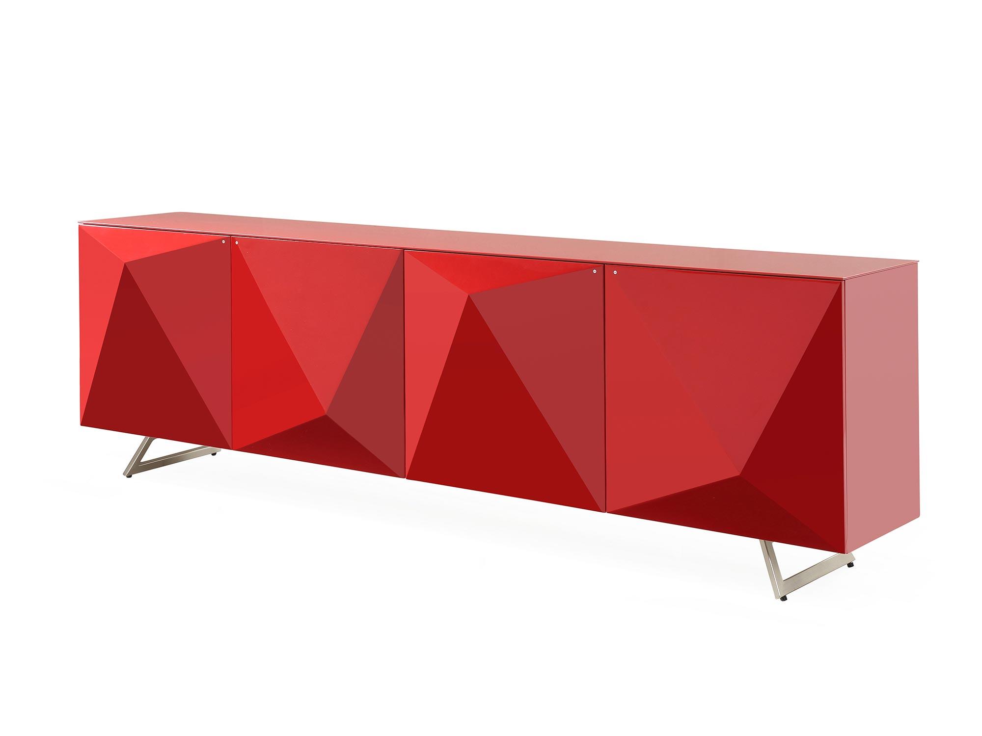 

    
Contemporary Red Solid Wood & Tempered Glass Top Buffet WhiteLine SB1193-RED Samantha

