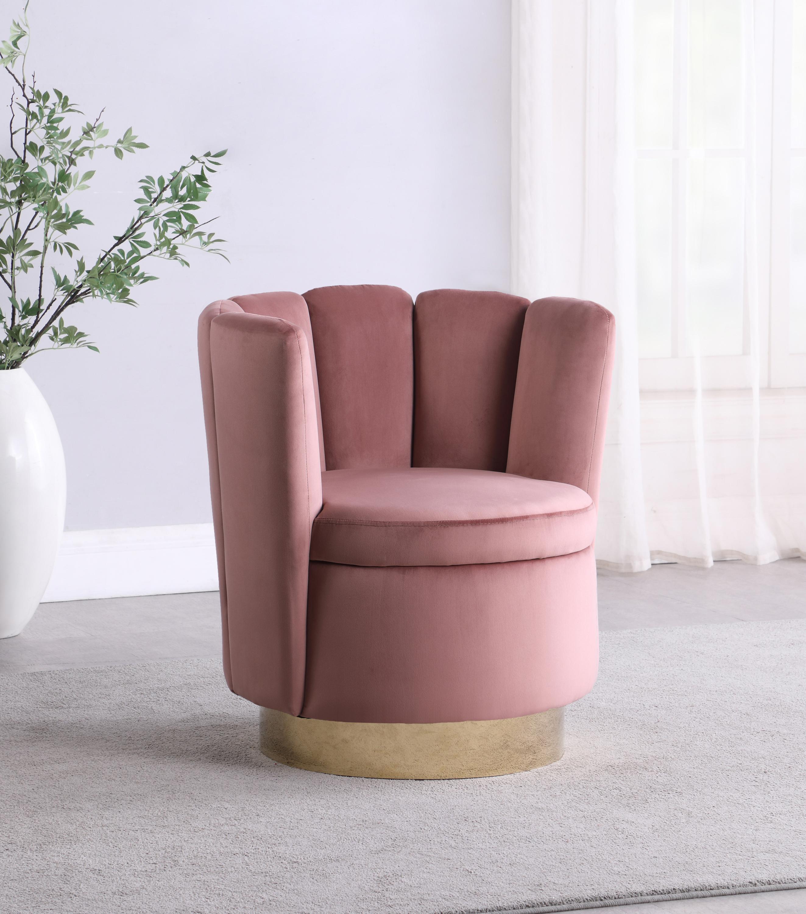 

    
Contemporary Rose Velvet Swivel Accent Chair Coaster 905648
