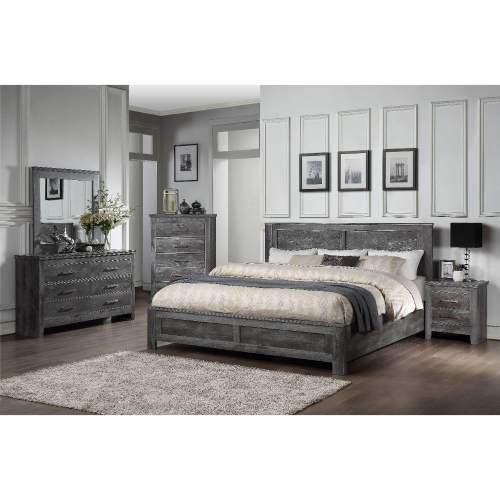 

    
Contemporary Rustic Gray Oak Eastern King Bed 5PCS Set by Acme Vidalia 27317EK-NS-5pcs
