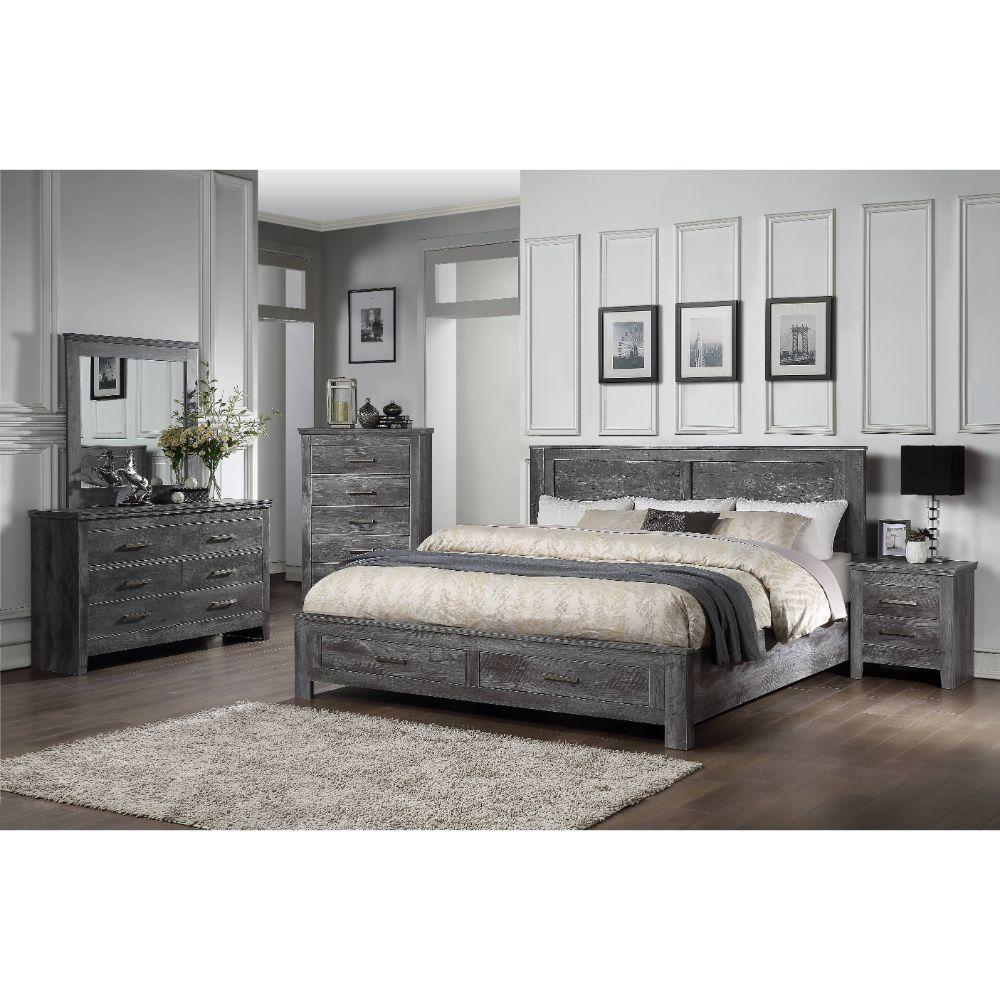 

    
Contemporary Rustic Gray Oak Queen Bed 5PCS Set w/ Storage by Acme Vidalia 27330Q-S-5pcs
