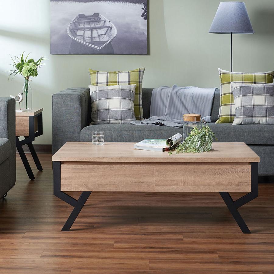 

    
Contemporary Rustic Natural & Black Coffee Table + 2 End Tables by Acme Kalina 80585-3pcs
