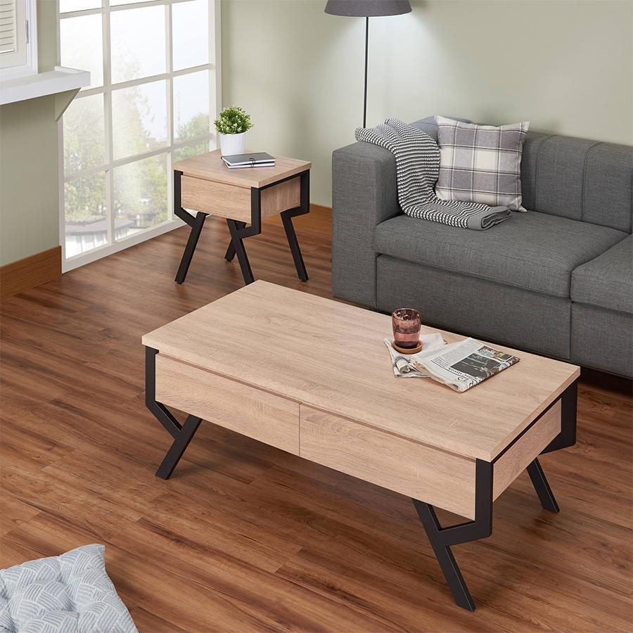 

    
Contemporary Rustic Natural & Black Coffee Table + 2 End Tables by Acme Kalina 80585-3pcs
