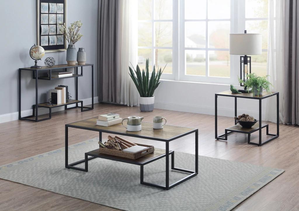 Contemporary Coffee Table and 2 End Tables Idella LV00324-3pcs in Rustic Brown 