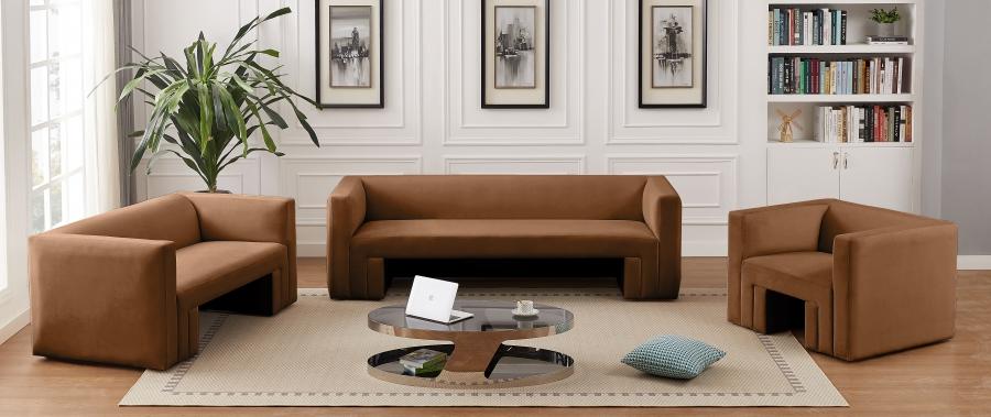 

    
Contemporary Saddle Solid Wood Living Room Set 3PCS Meridian Furniture Henson 665Saddle-S-3PCS
