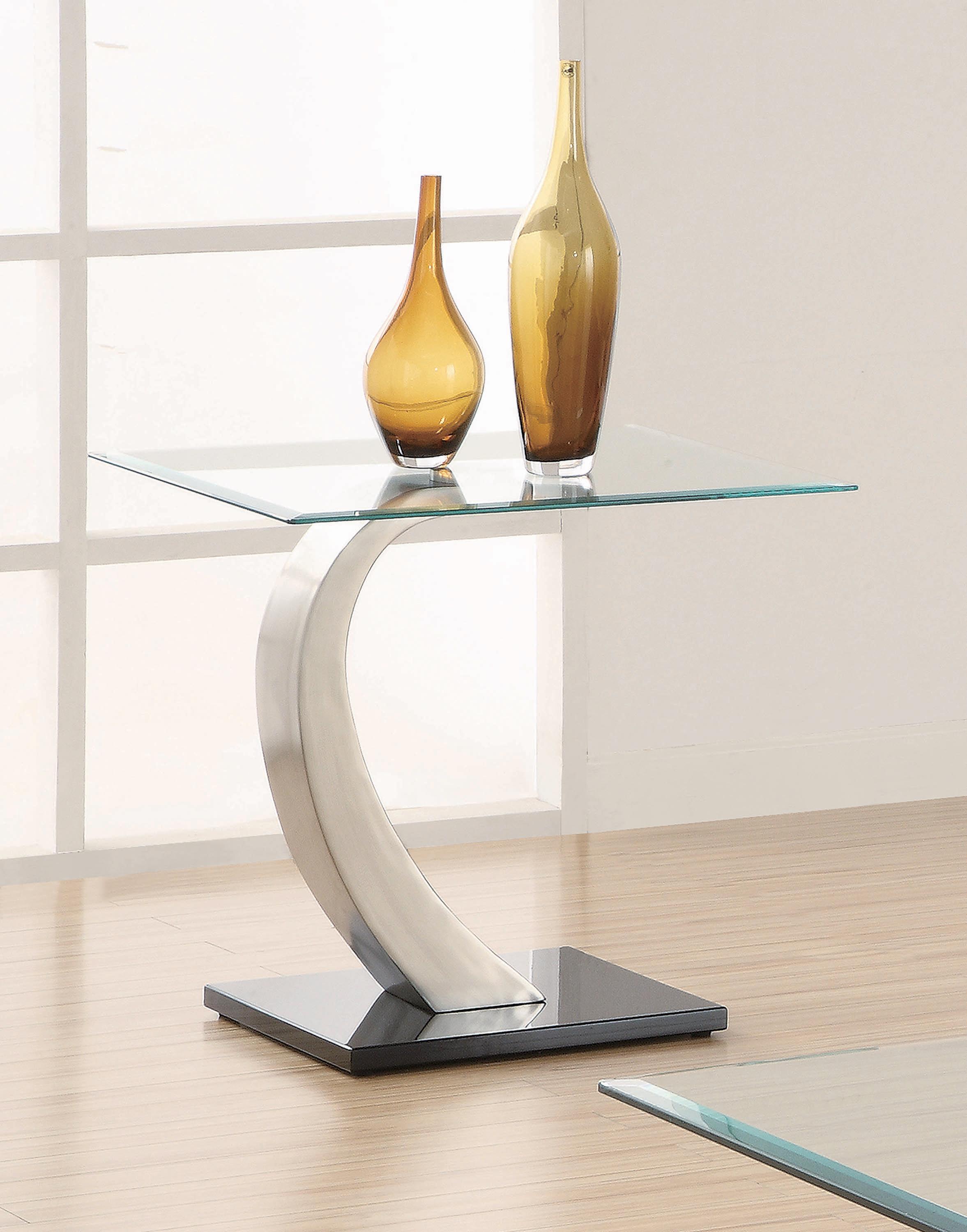 

    
Contemporary Satin Metal & Glass Top End Table Coaster 701237
