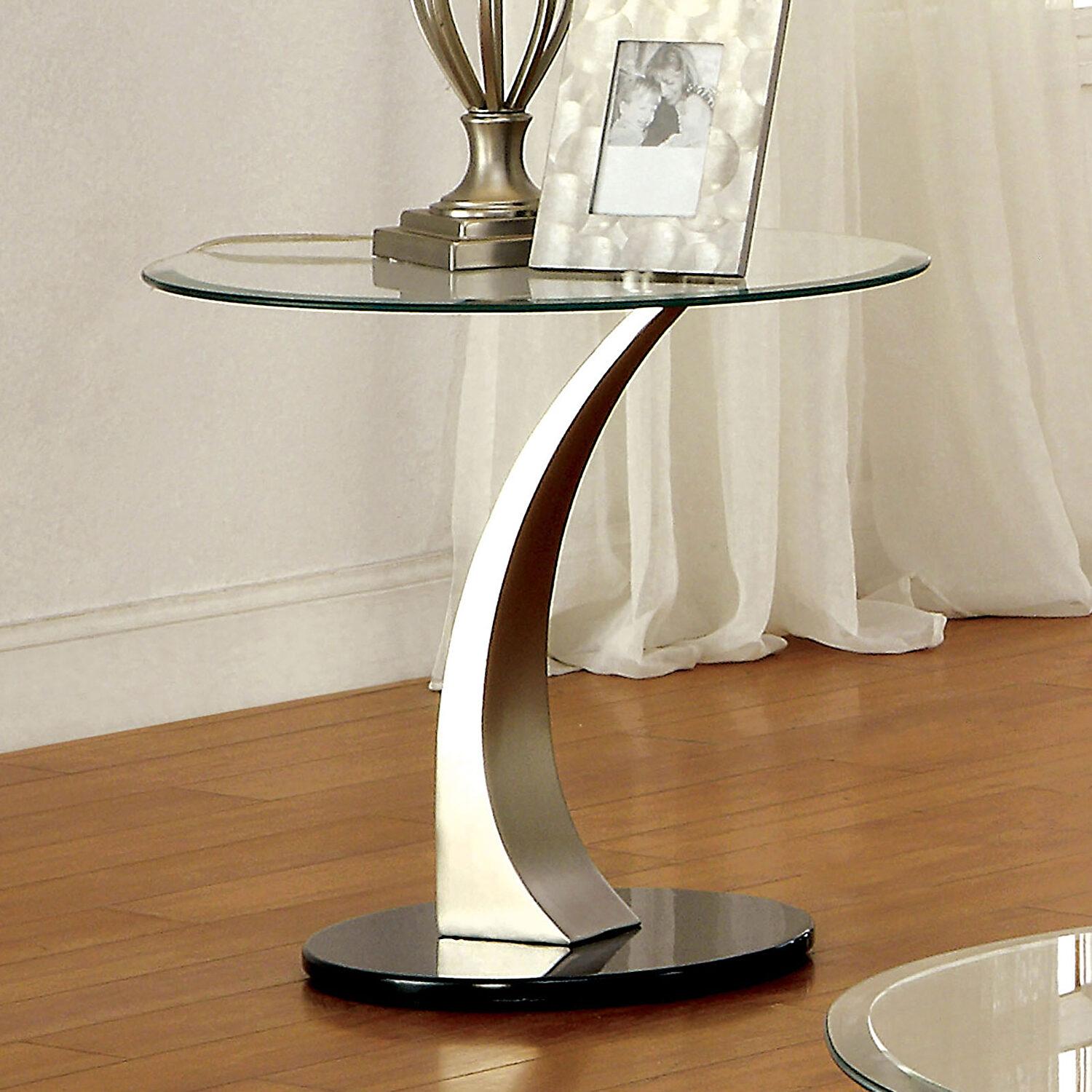 

    
Contemporary Satin Plated Tempered Glass End Table Furniture of America CM4727E Valo
