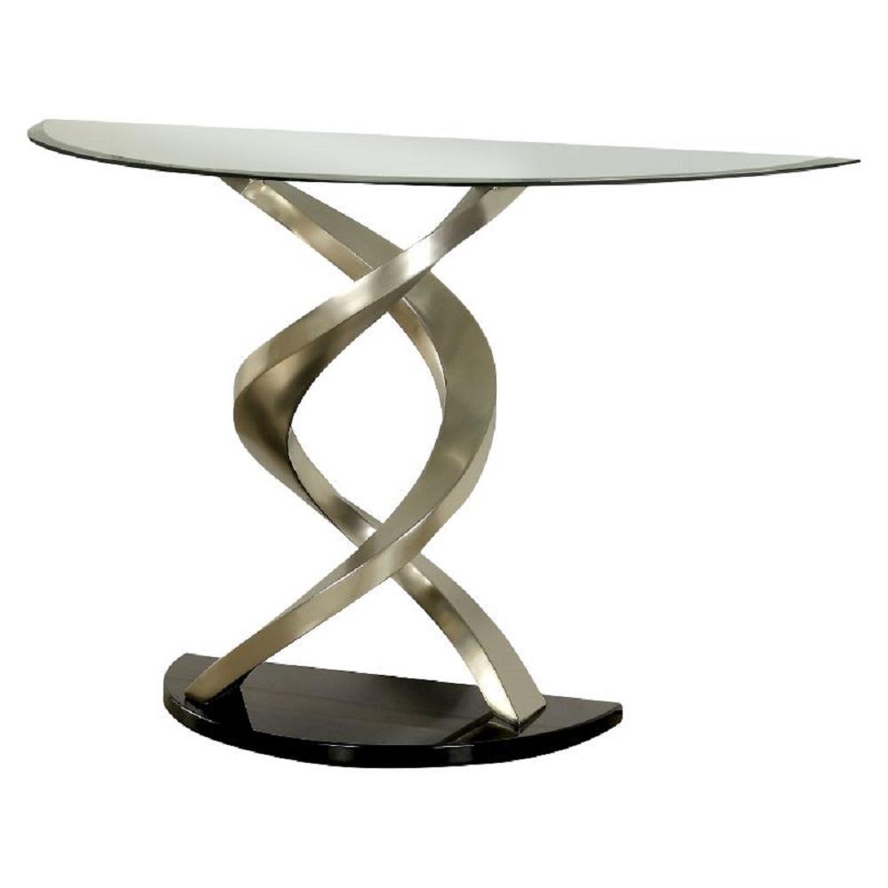 

    
Contemporary Satin Plated Tempered Glass Sofa Table Furniture of America CM4729S Nova
