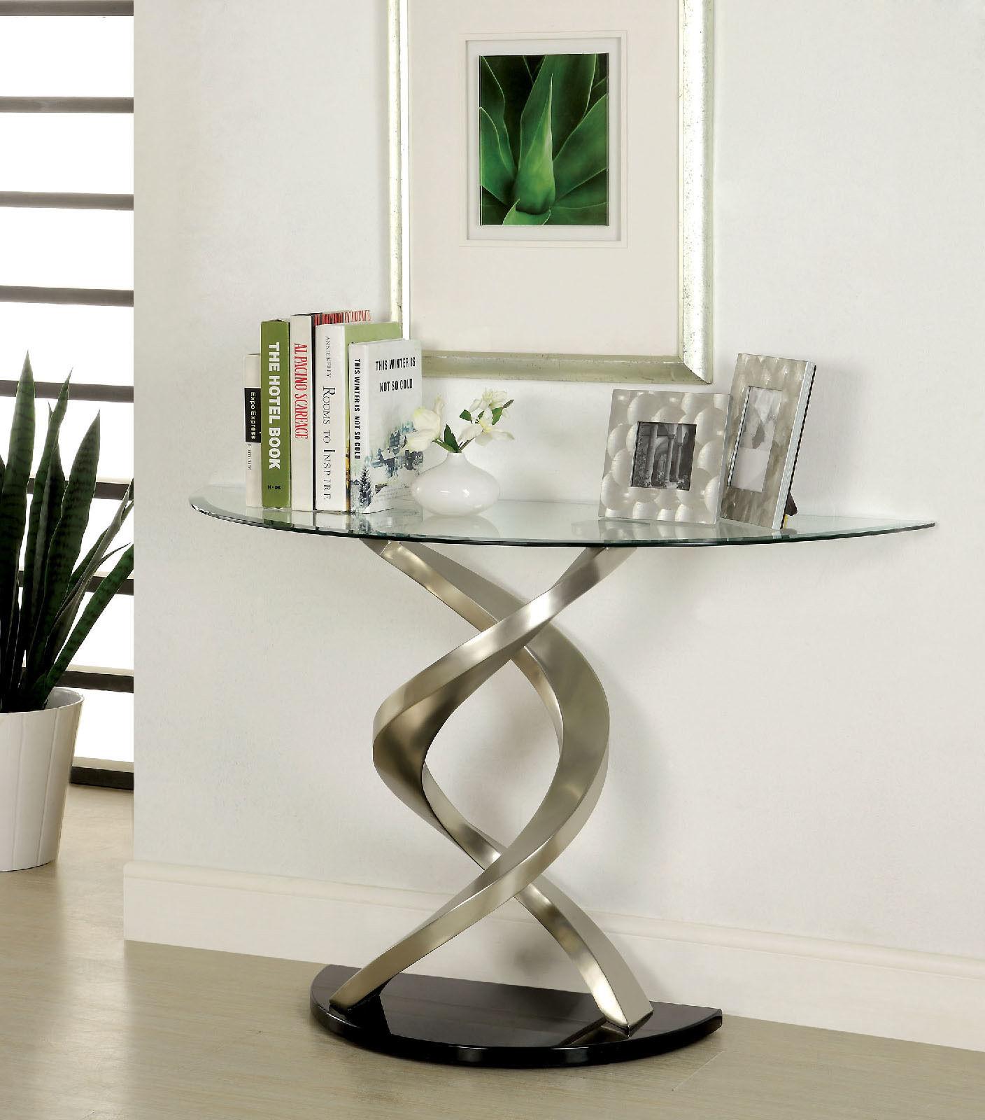 

    
Contemporary Satin Plated Tempered Glass Sofa Table Furniture of America CM4729S Nova
