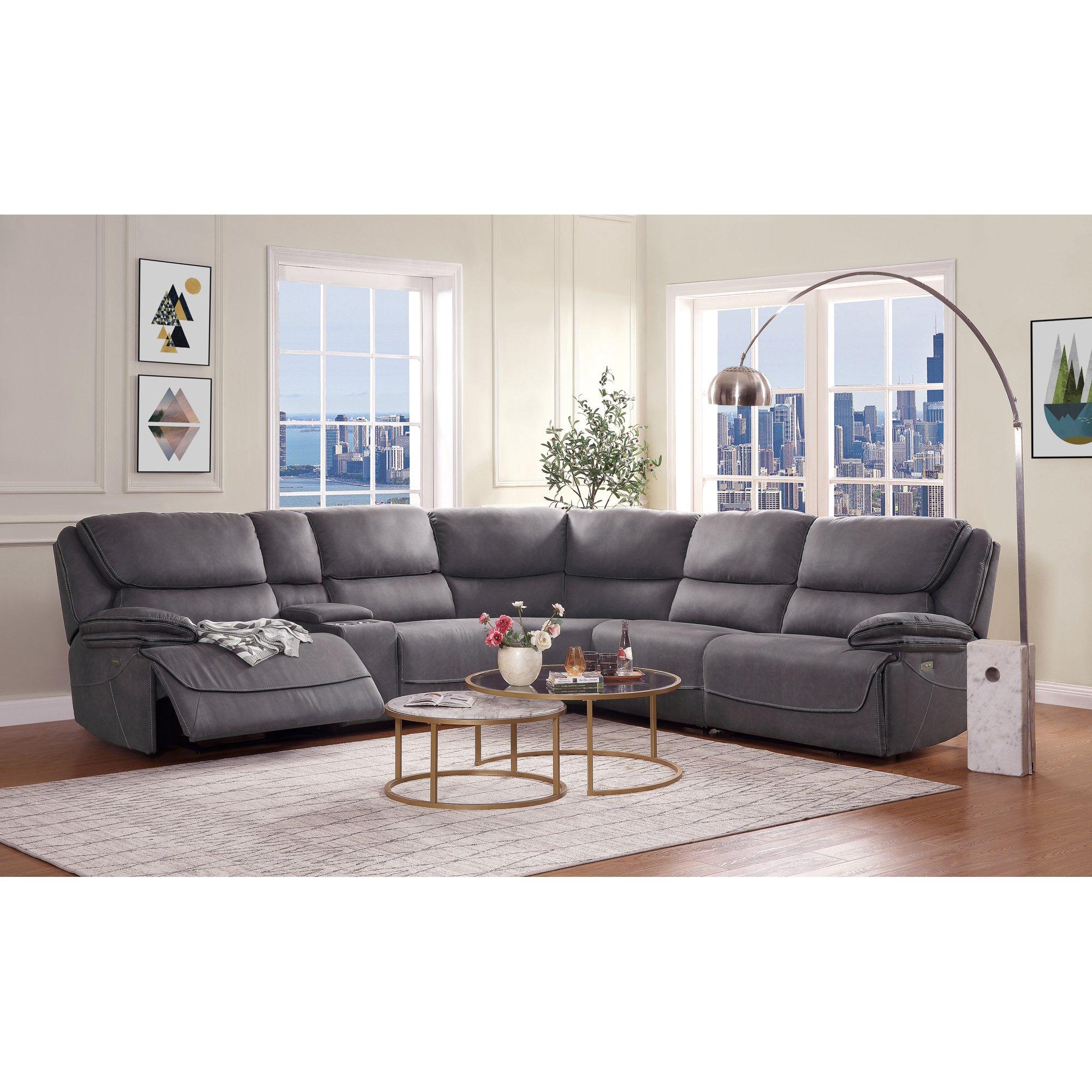Contemporary Sectional Sofa Neelix 55120-3pcs in Gray Linen