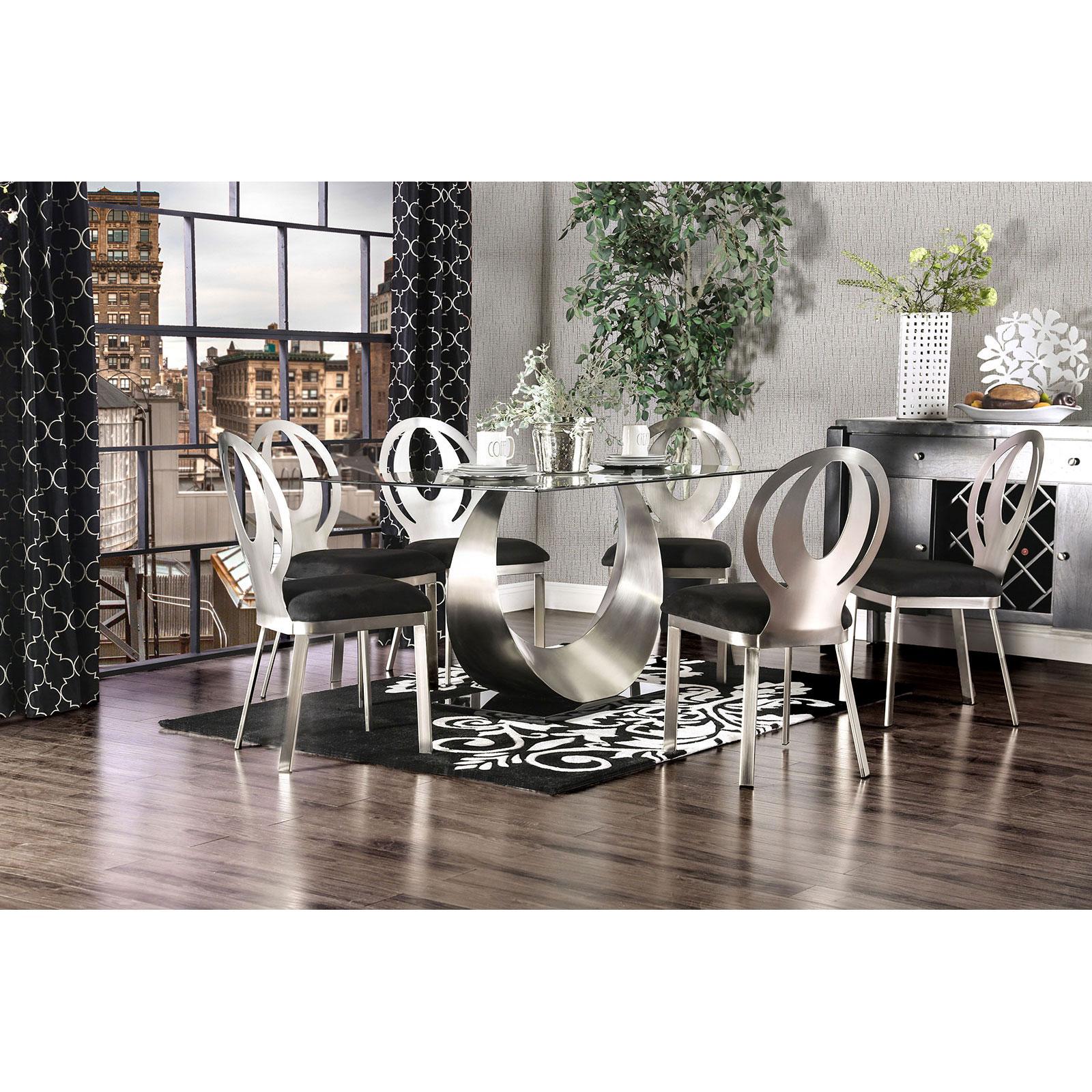 

    
Black & Silver Tempered Glass Dining Table Set 7P ORLA CM3726T FOA Contemporary
