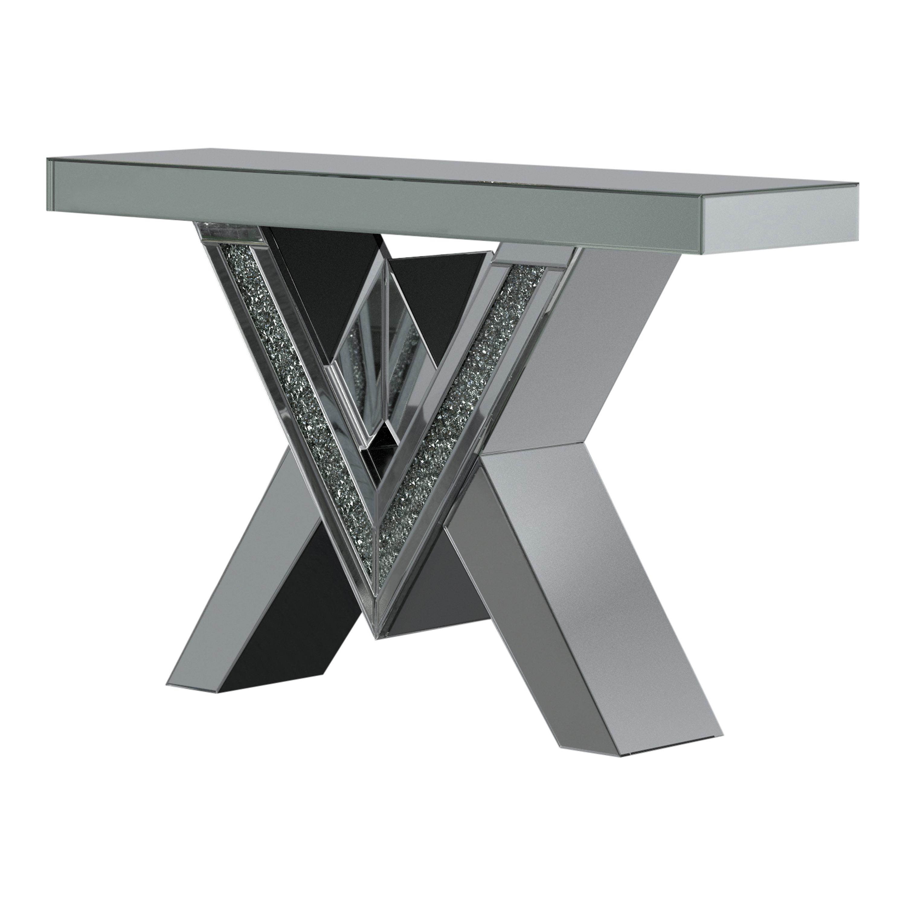 

    
Contemporary Silver Beveled Glass Sofa Table Coaster 723449 Caldwell
