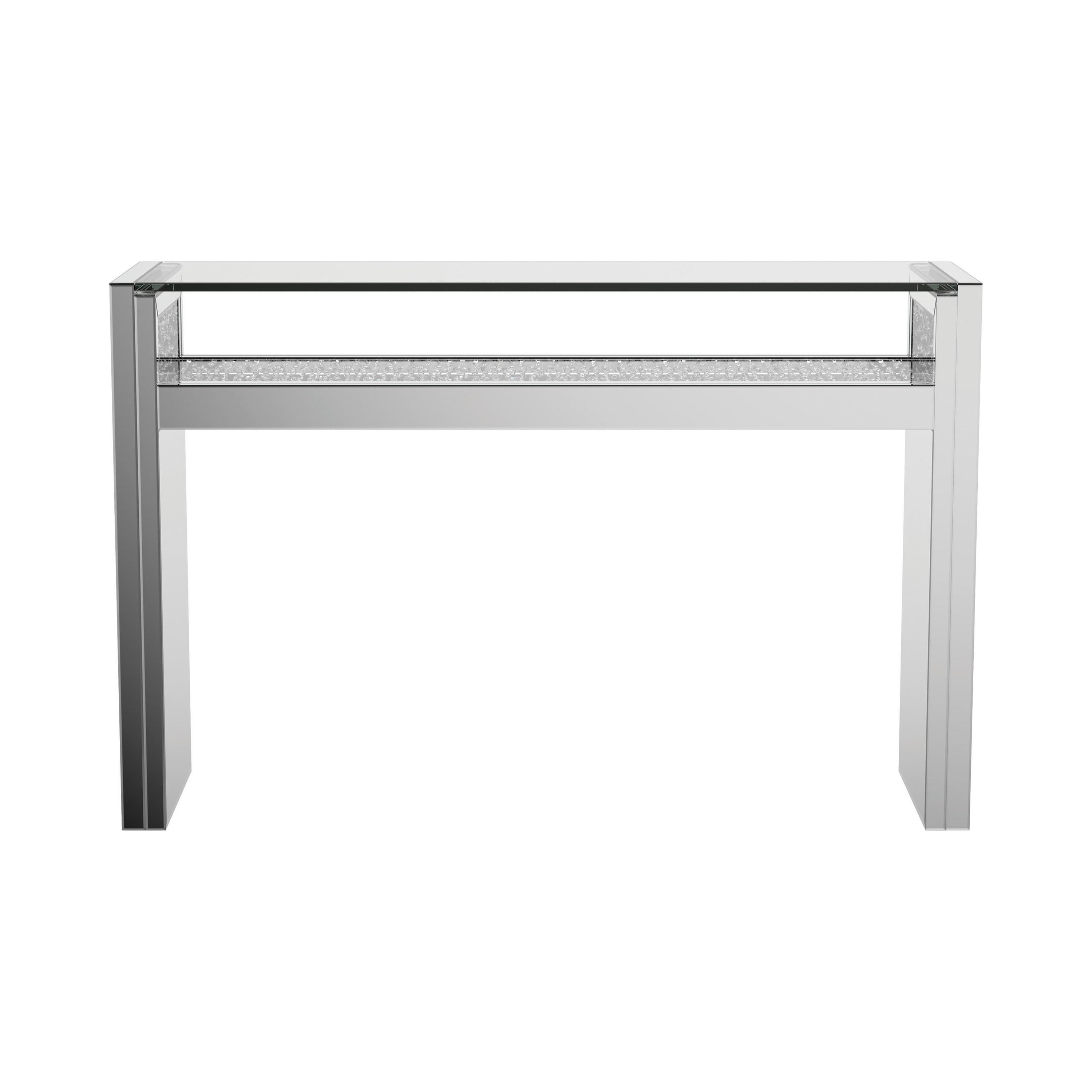 

    
Contemporary Silver Metal & Glass Top Console Table Coaster 951766
